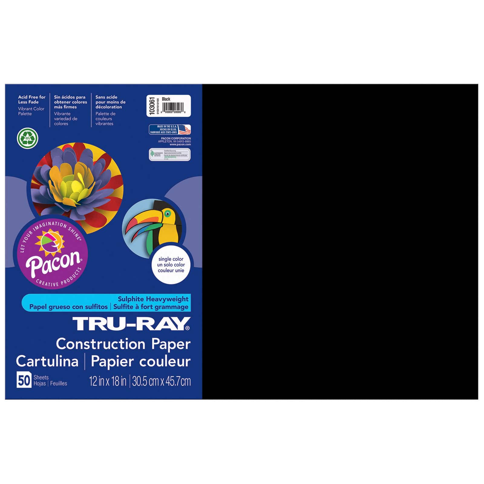 5 Packs: 5 Packs 50 ct. (1.250 total) Tru-Ray® Black Construction Paper,  12 x 18
