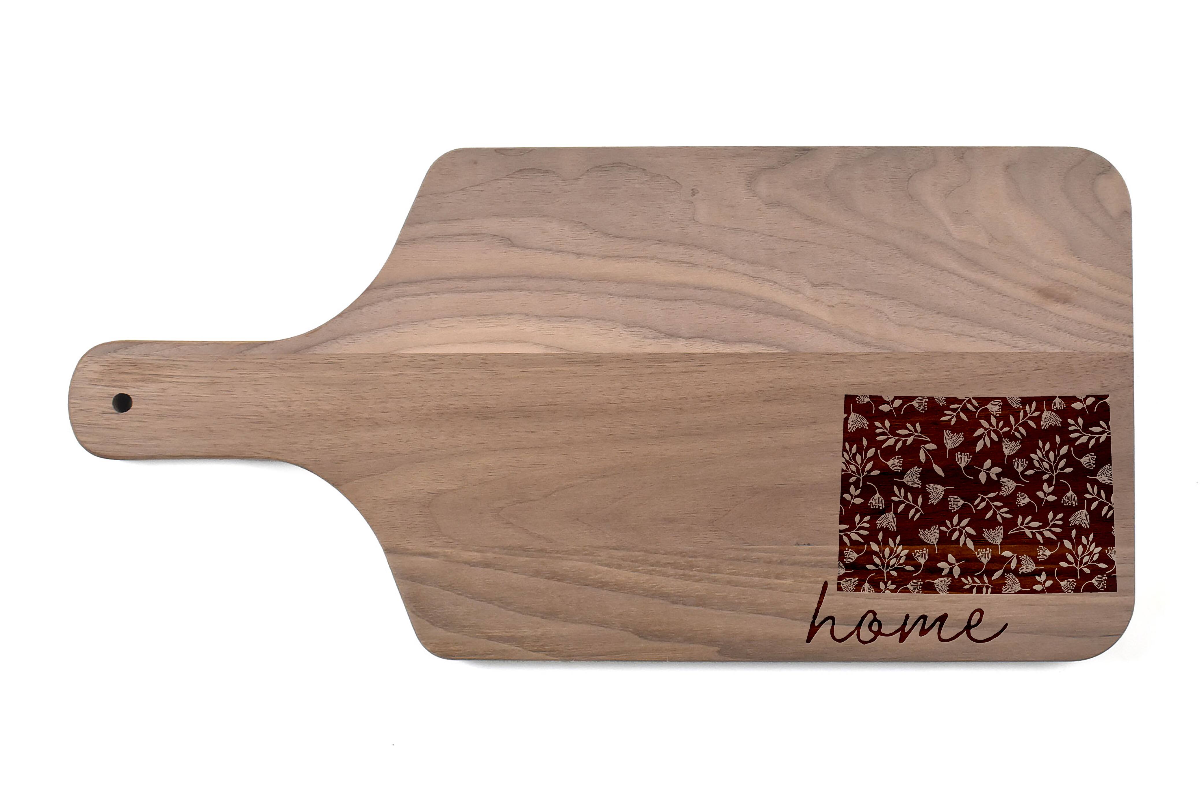 17" Floral Home State Walnut Paddle Cutting Board