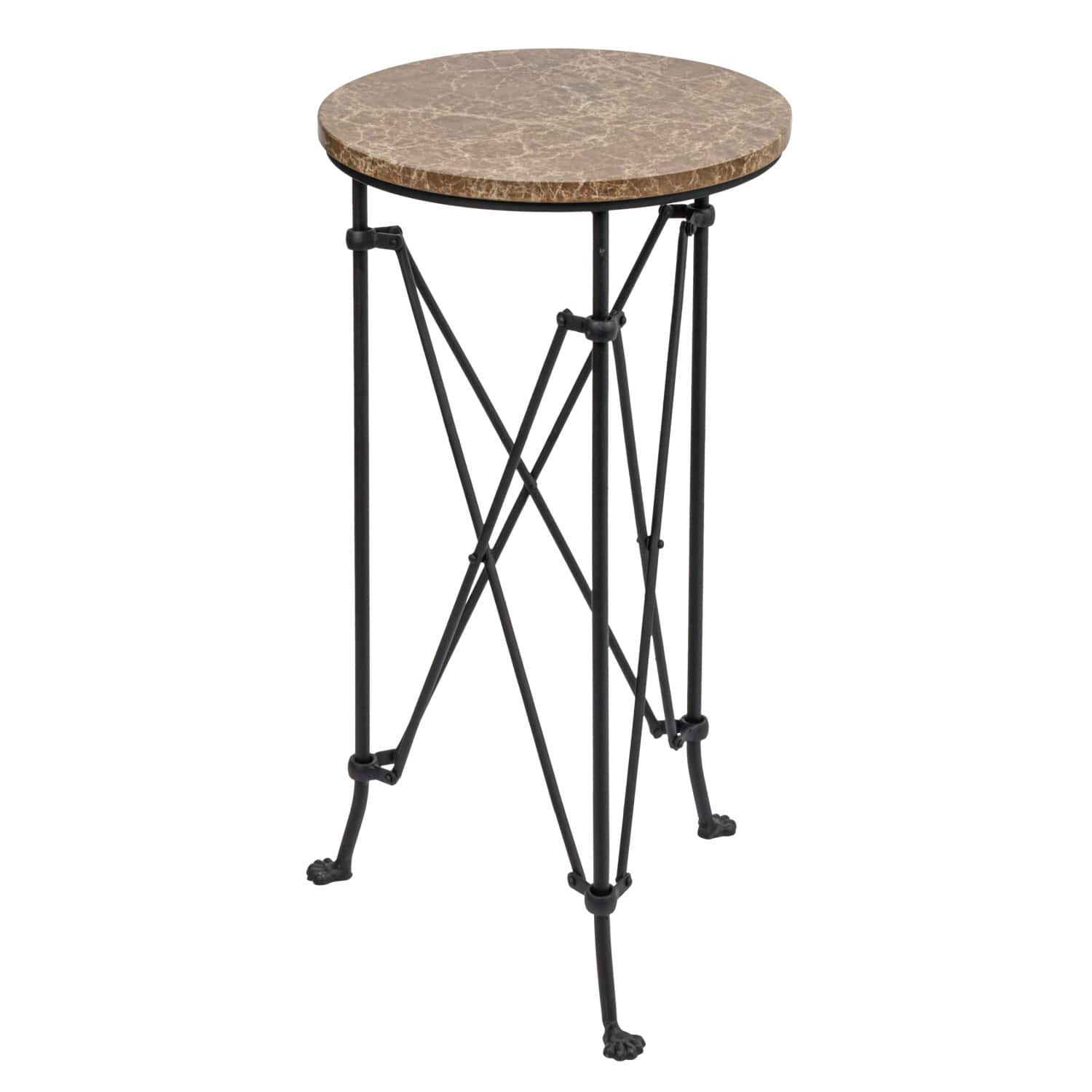 Hello Honey® 2ft. Tan Marble Top Modern Round Metal Accent Table
