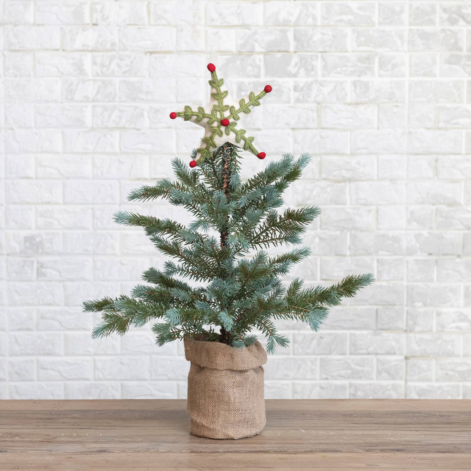 Hello Honey&#xAE; 8&#x22; Handmade Wool Felt Star Tree Topper with Holly Leaves, Berries &#x26; Embroidery