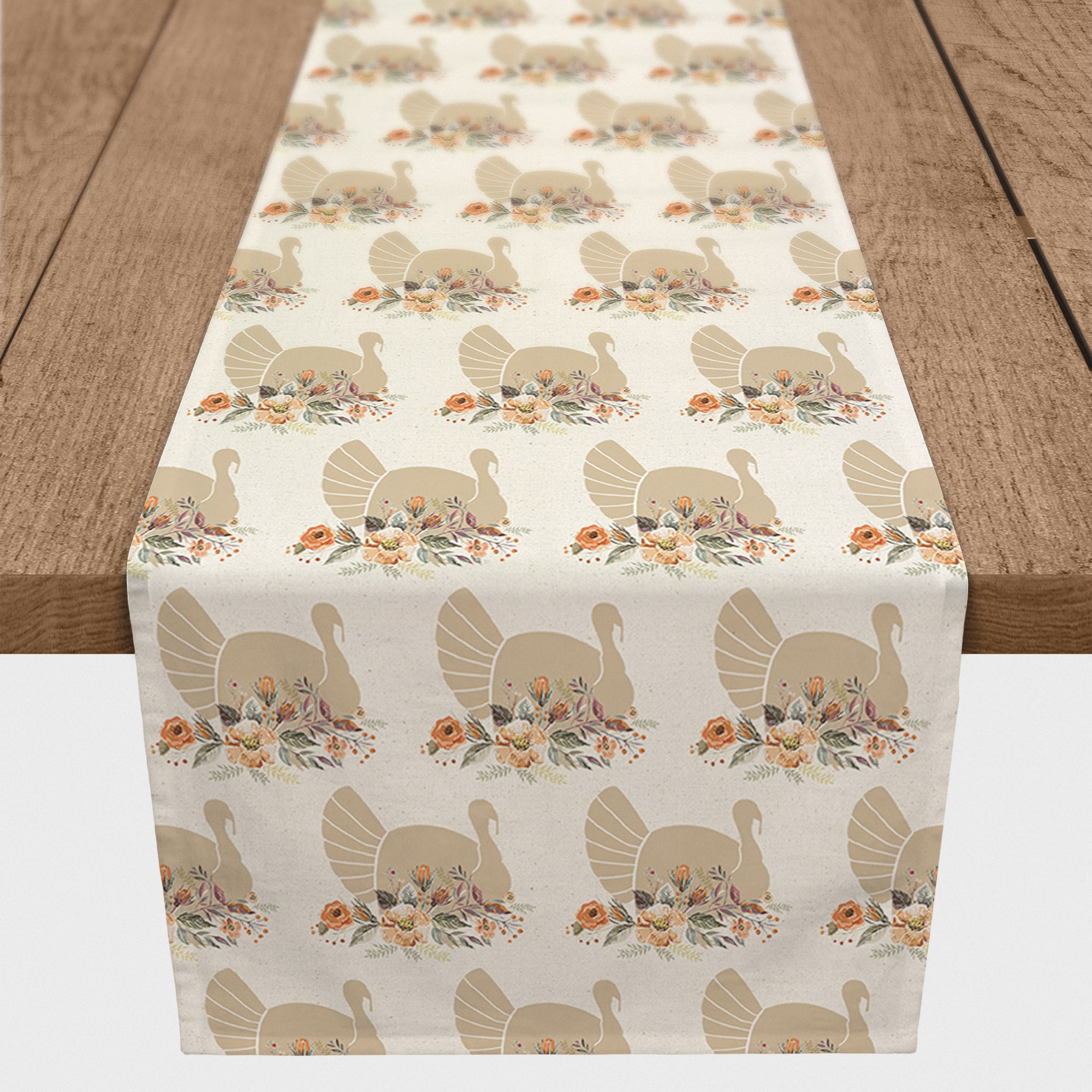 72&#x22; Neutral Turkey Pattern Poly Twill Table Runner