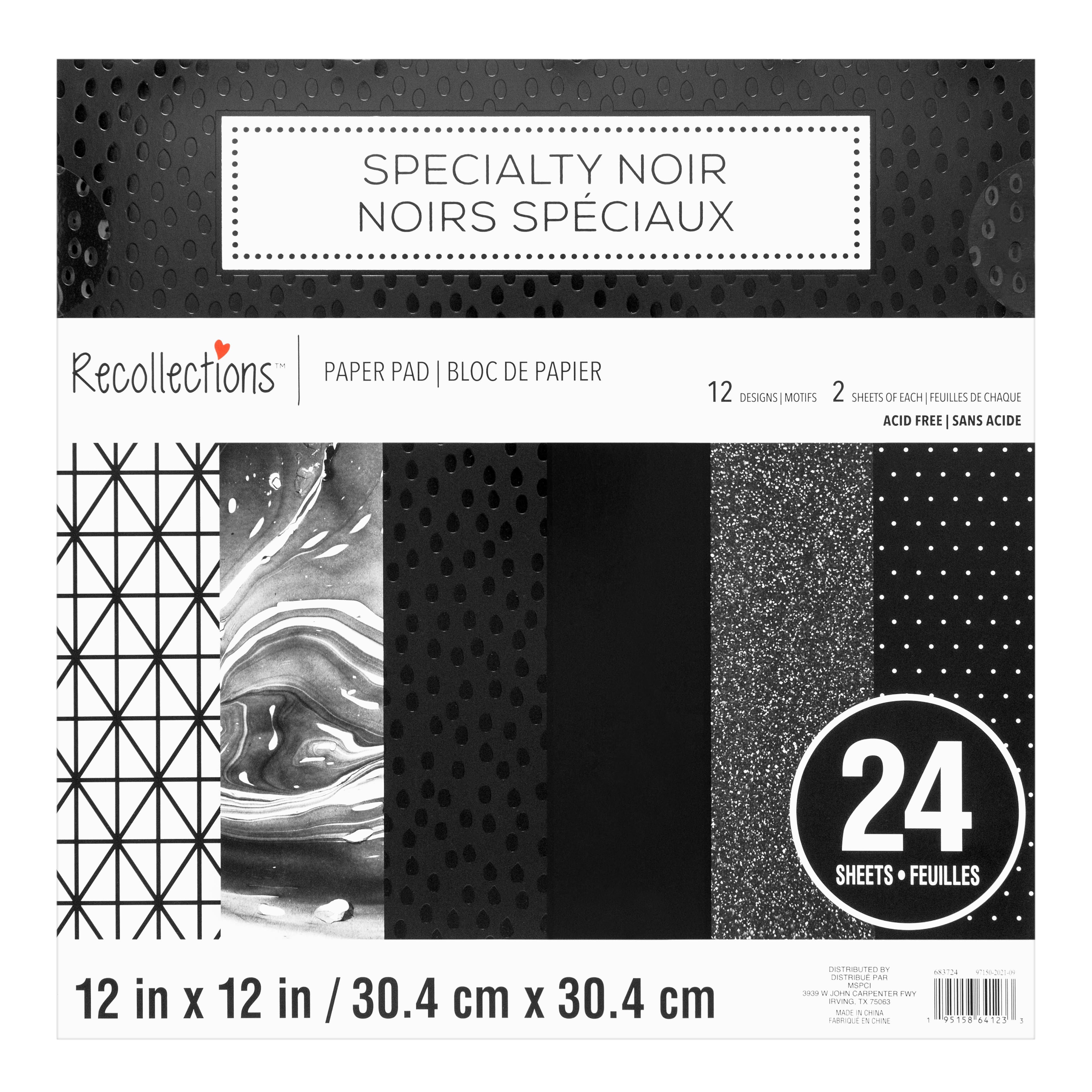 Paperhues Black & White Collection Handmade Scrapbook Paper 12 x 12 inch Pad, 24 Sheets (2 Sheets Each of 12 Styles), Multicolor