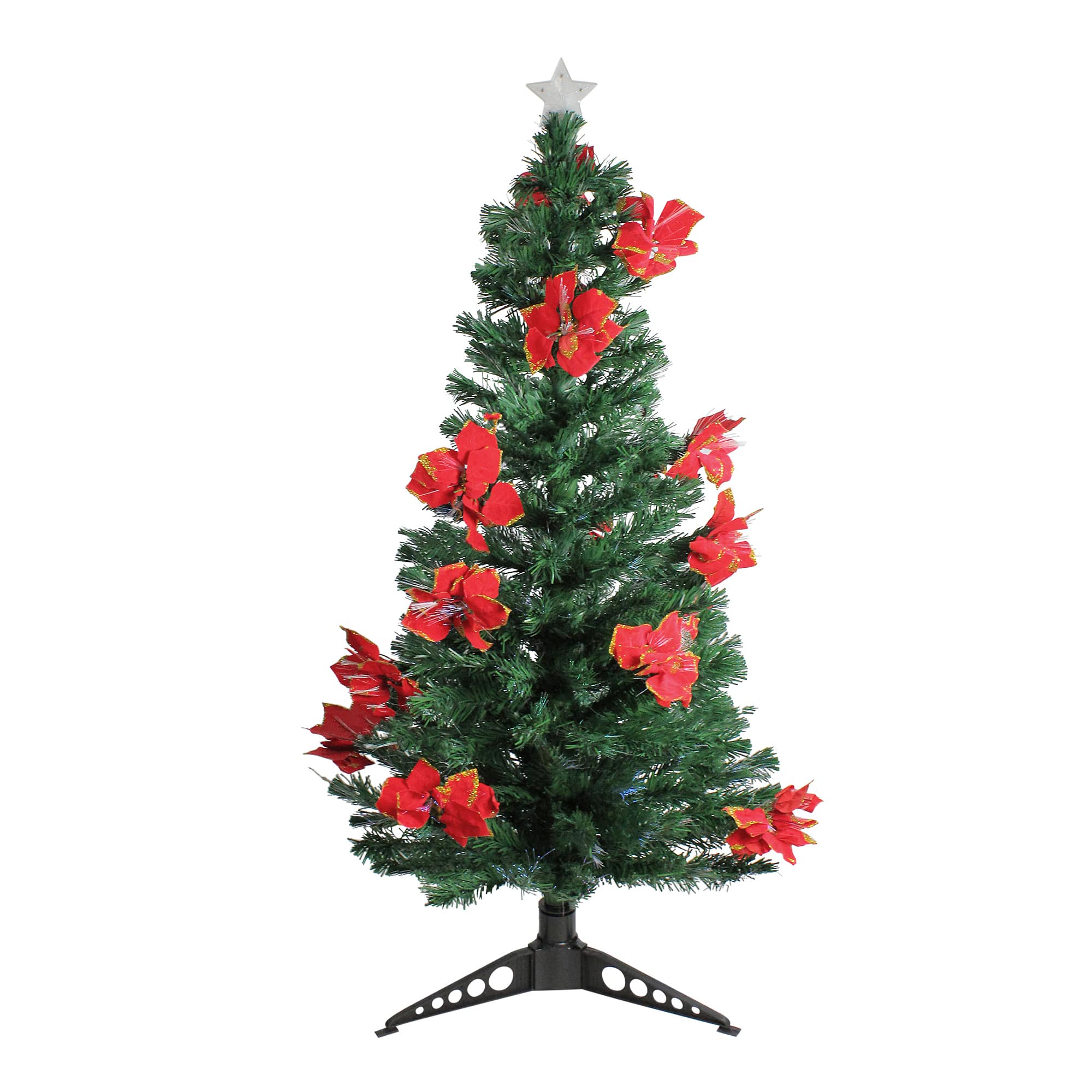 5ft. Fiber Optic Color Changing Artificial Christmas Tree with Red Poinsettias &#x26; Star