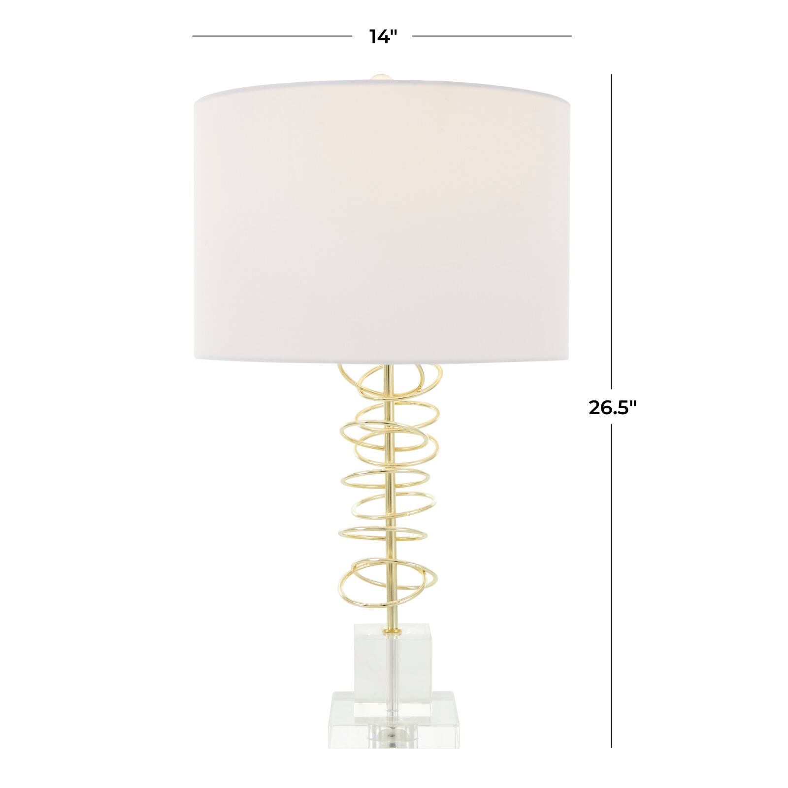 2ft. Gold Metal Abstract Overlapping Ring Accent Lamp with Elevated Square Glass Base