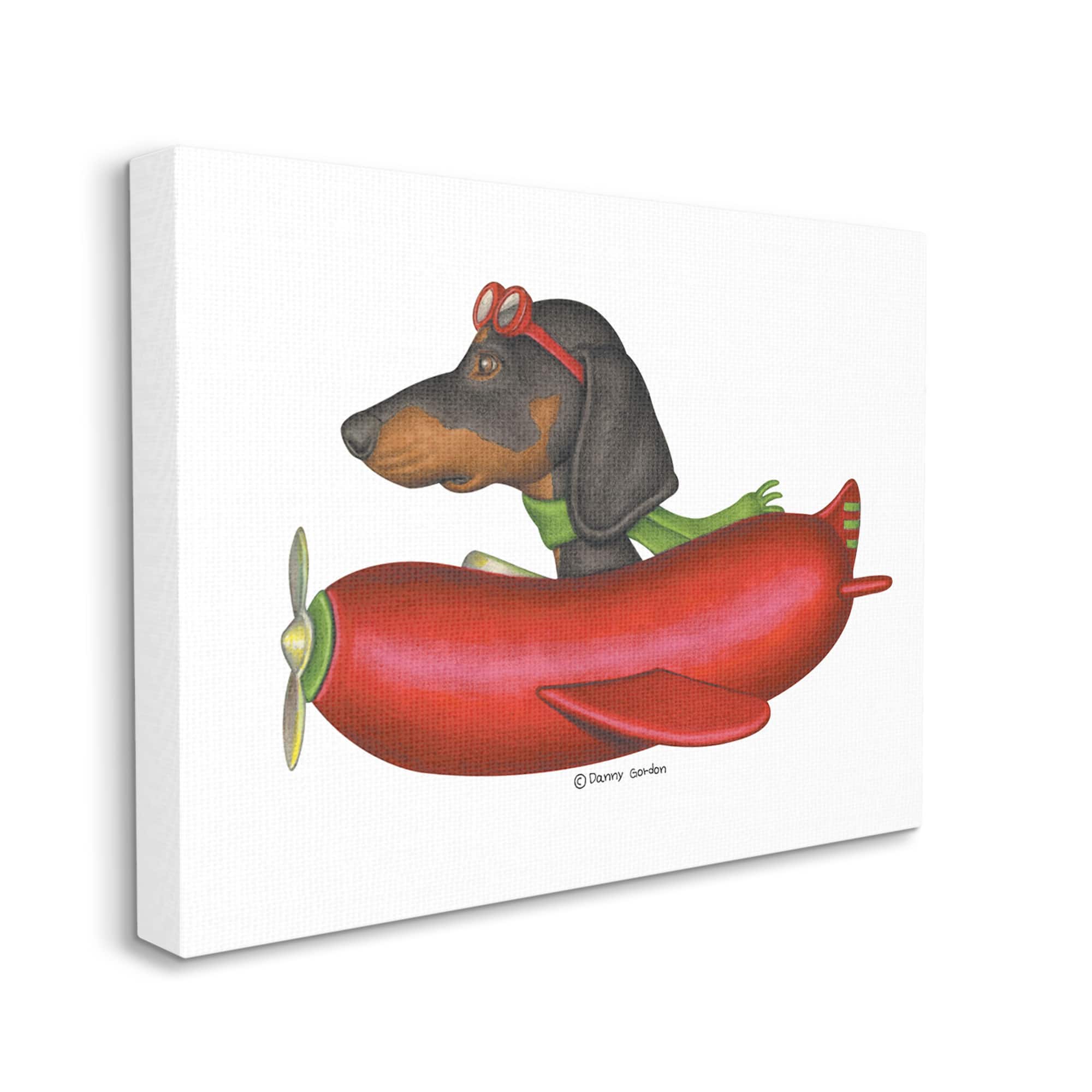 Stupell Industries Dachshund Flying in Weenie Plane Canvas Wall Art