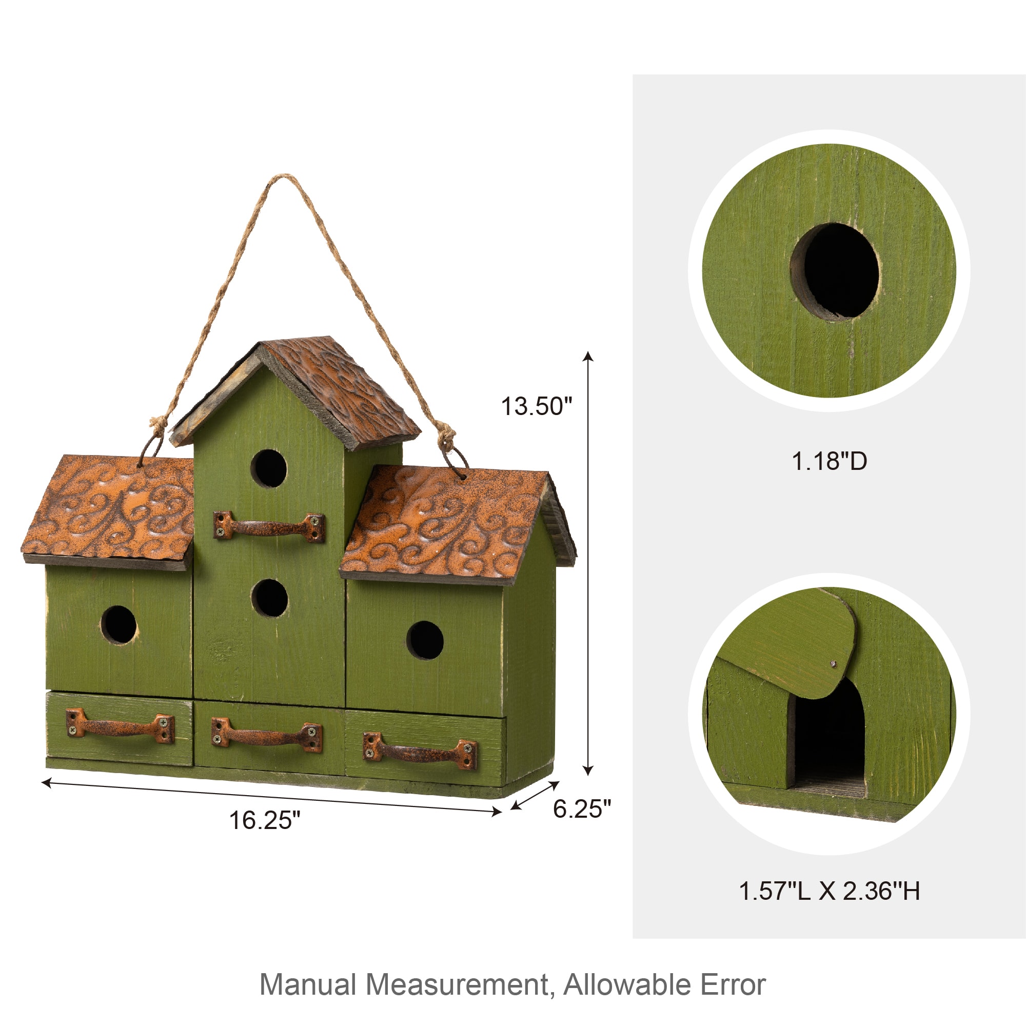 Glitzhome&#xAE; 16.25&#x22; Distressed Wood Villa Birdhouse with Birdfeeder