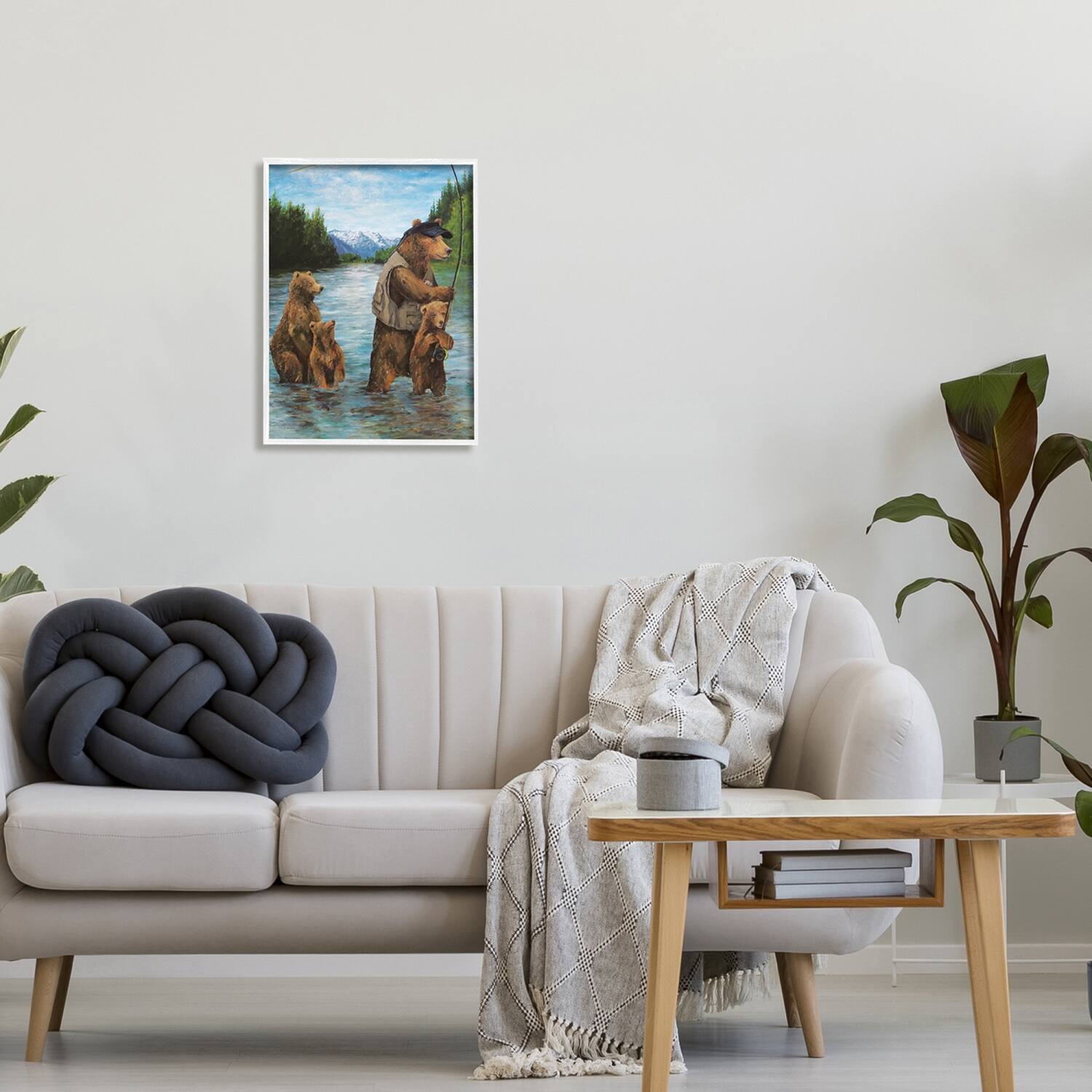 Stupell Industries Brown Grizzly Bear Family Fishing Mountain Lake Landscape Framed Giclee Art