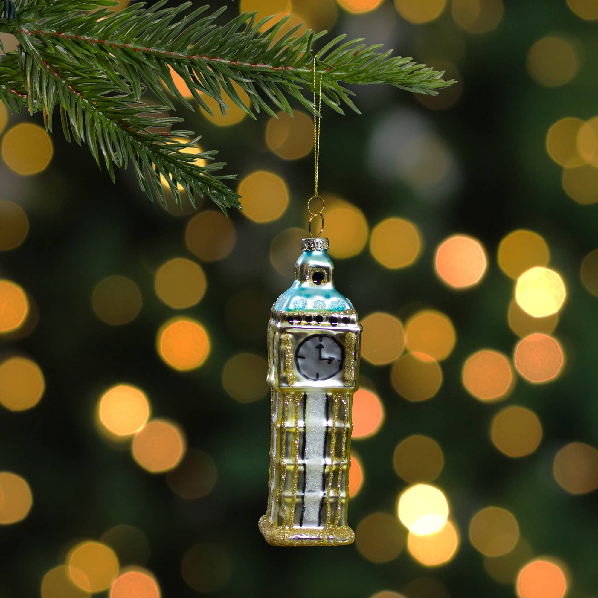 5" Glittered Gold Glass Big Ben Christmas Ornament
