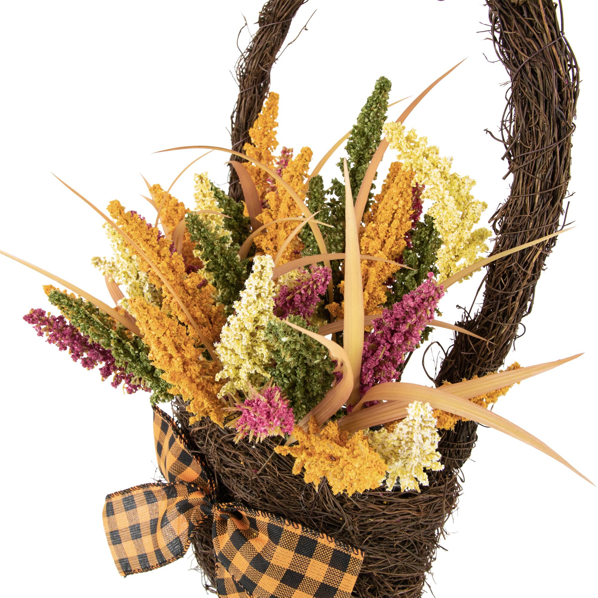 22" Autumn Harvest Hanging Basket with Artificial Fall Foliage