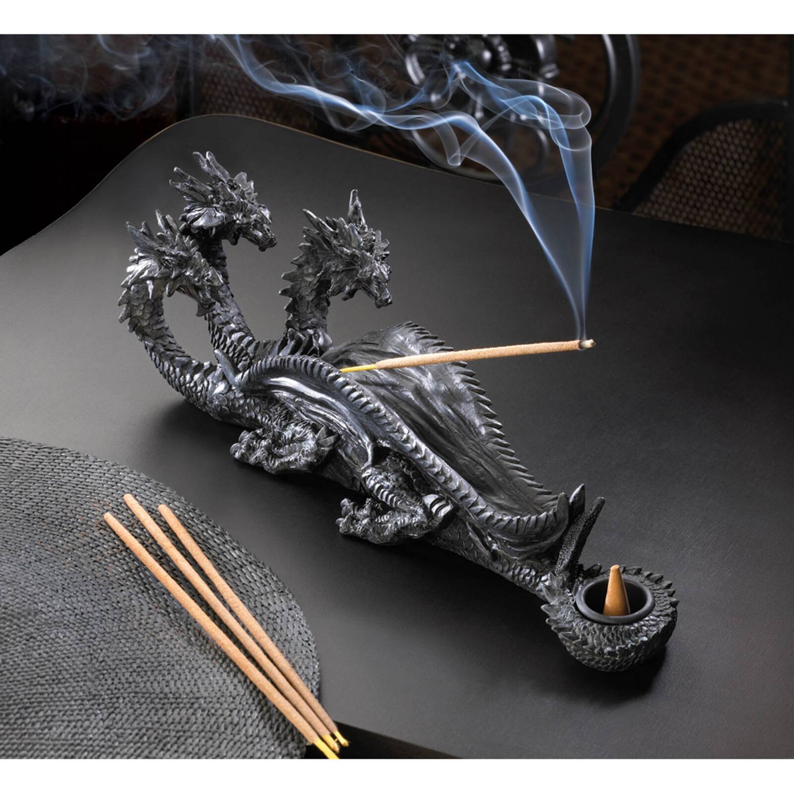 Triple-Head Dragon Incense Burner 11" x 3" x 3.5"