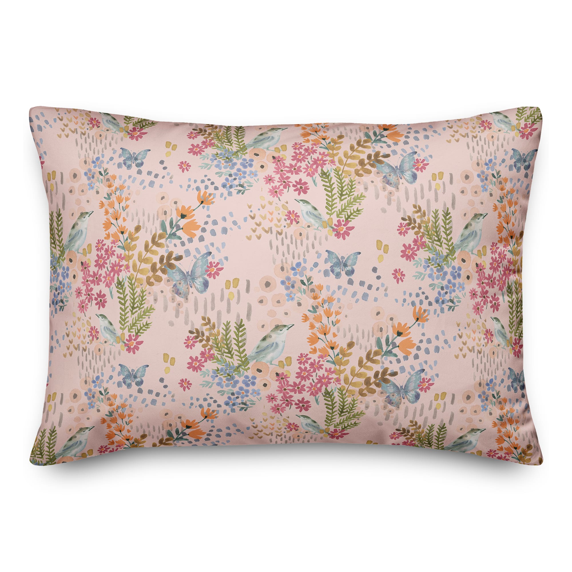 Butterfly Bird Floral Lumbar Throw Pillow