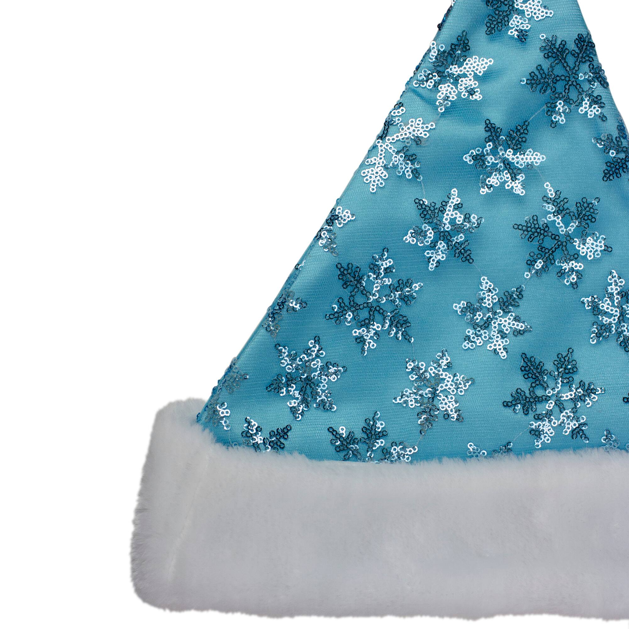 14" Adult Medium Sequin Snowflake Santa Hat