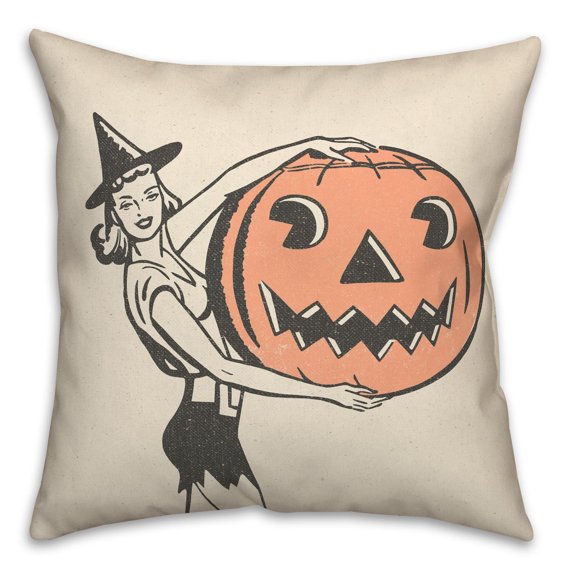 Vintage Witch &#x26; Pumpkins Throw Pillow