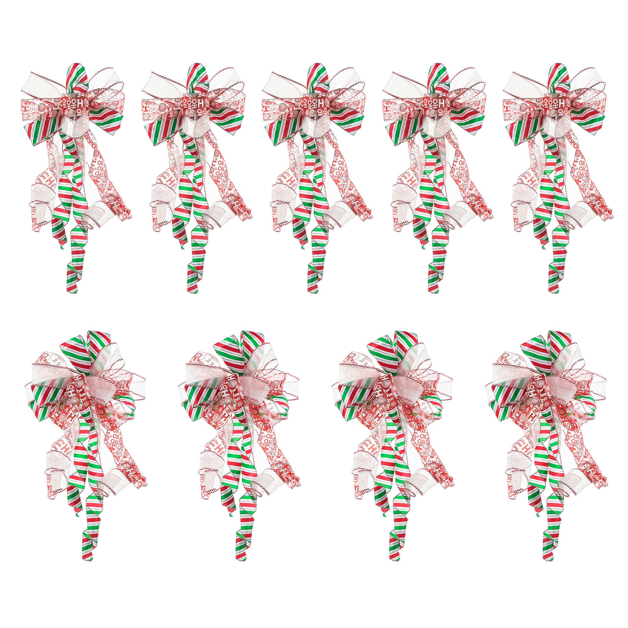 Glitzhome&#xAE; 32&#x22; Whimsical Red &#x26; Green Ribbon Christmas Bows, 9ct.