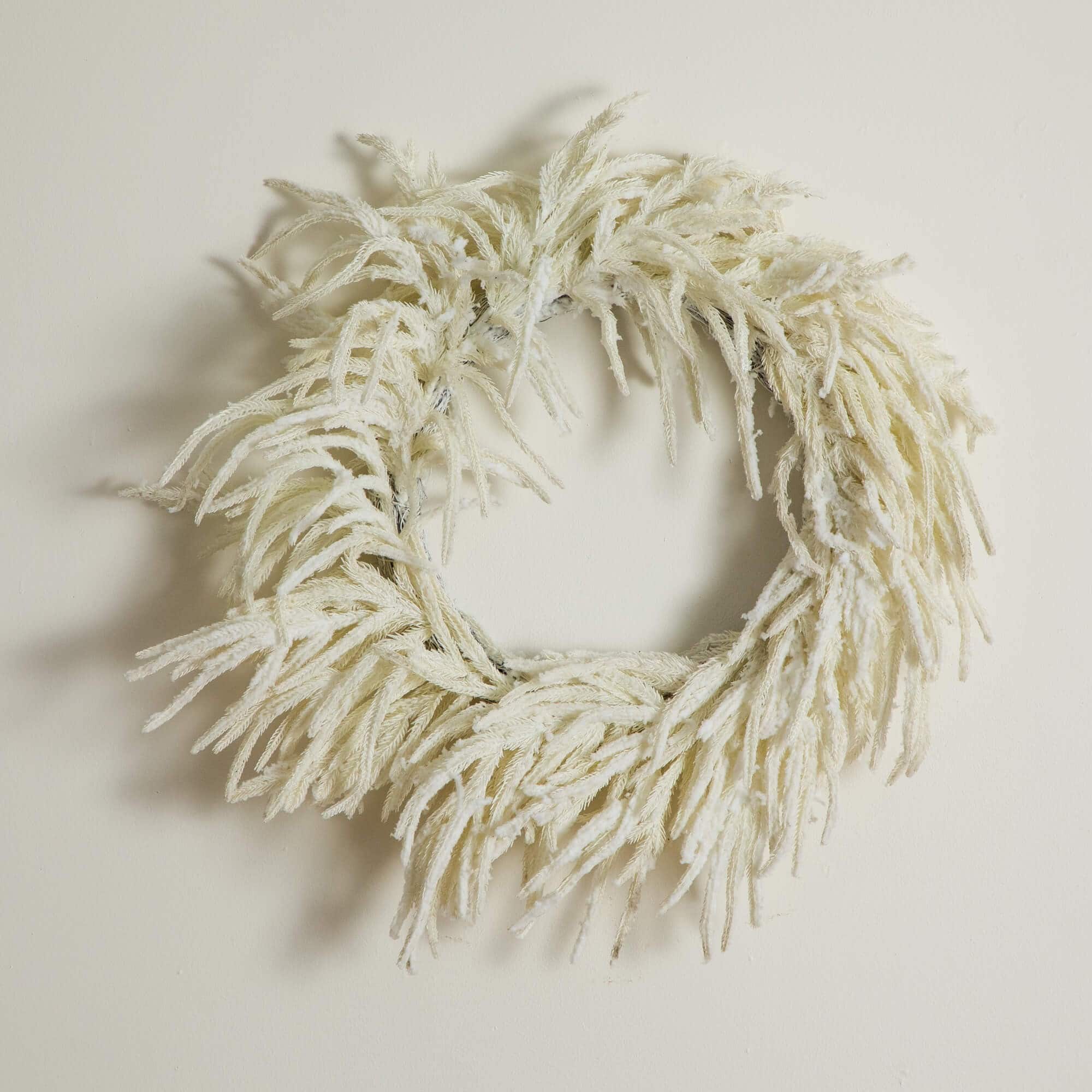 24in. Artificial Real Touch White Norfolk Island Pine Wreath with Natural Look