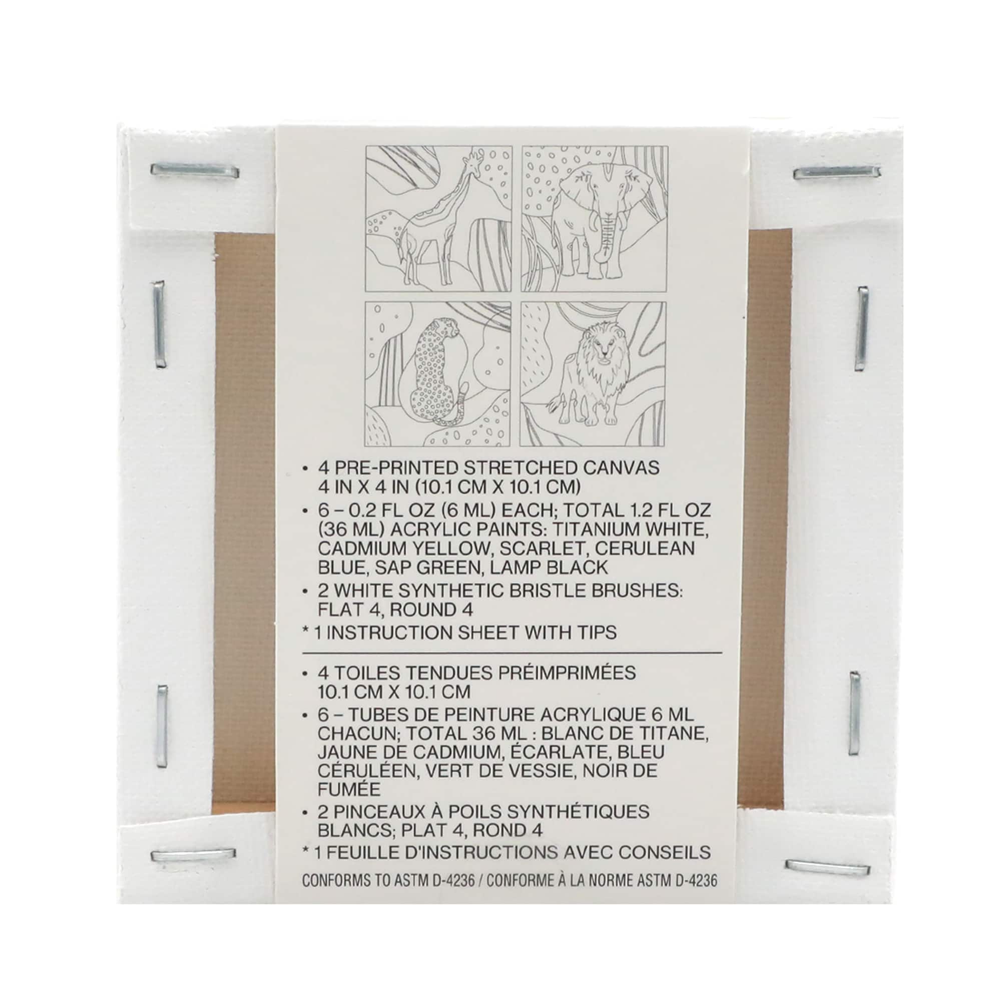 Trousse de peinture sur toile sur le thème des animaux sauvages de 10,1 cm x 10,1 cm