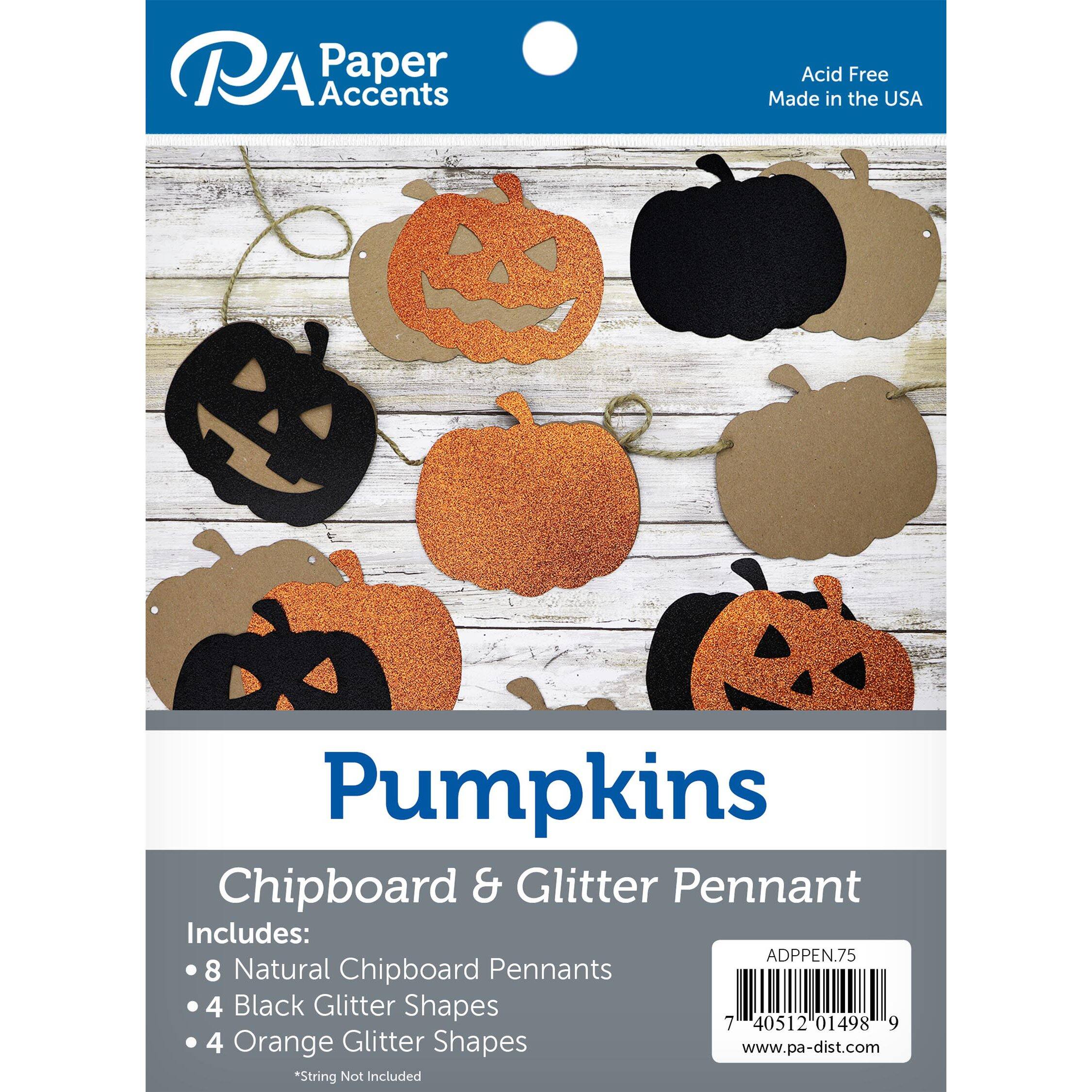 PA Paper&#x2122; Accents Chipboard &#x26; Glitter Pennant Pumpkins Set