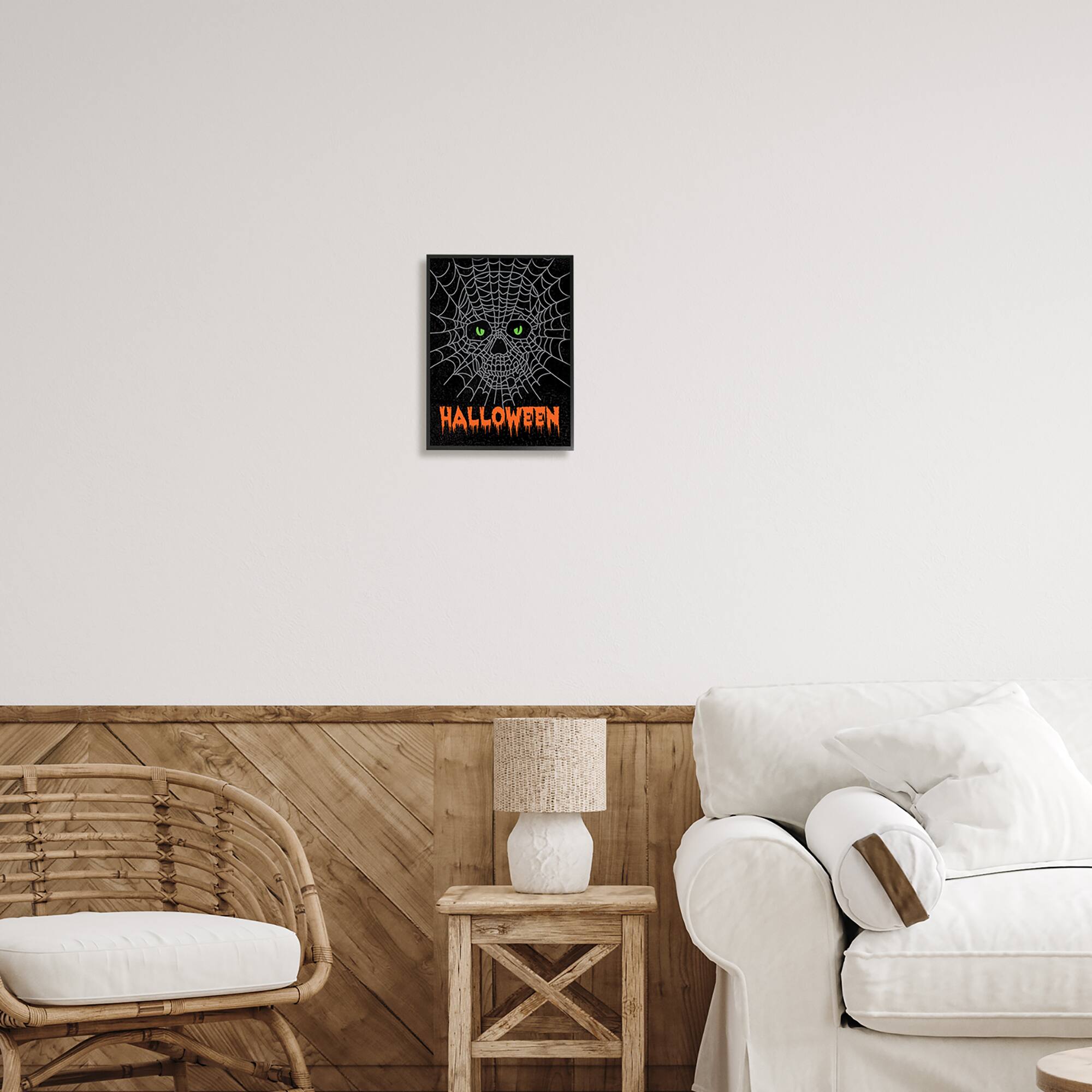 Stupell Industries Spooky Halloween Spider Web Skull Framed Giclée Wall Art