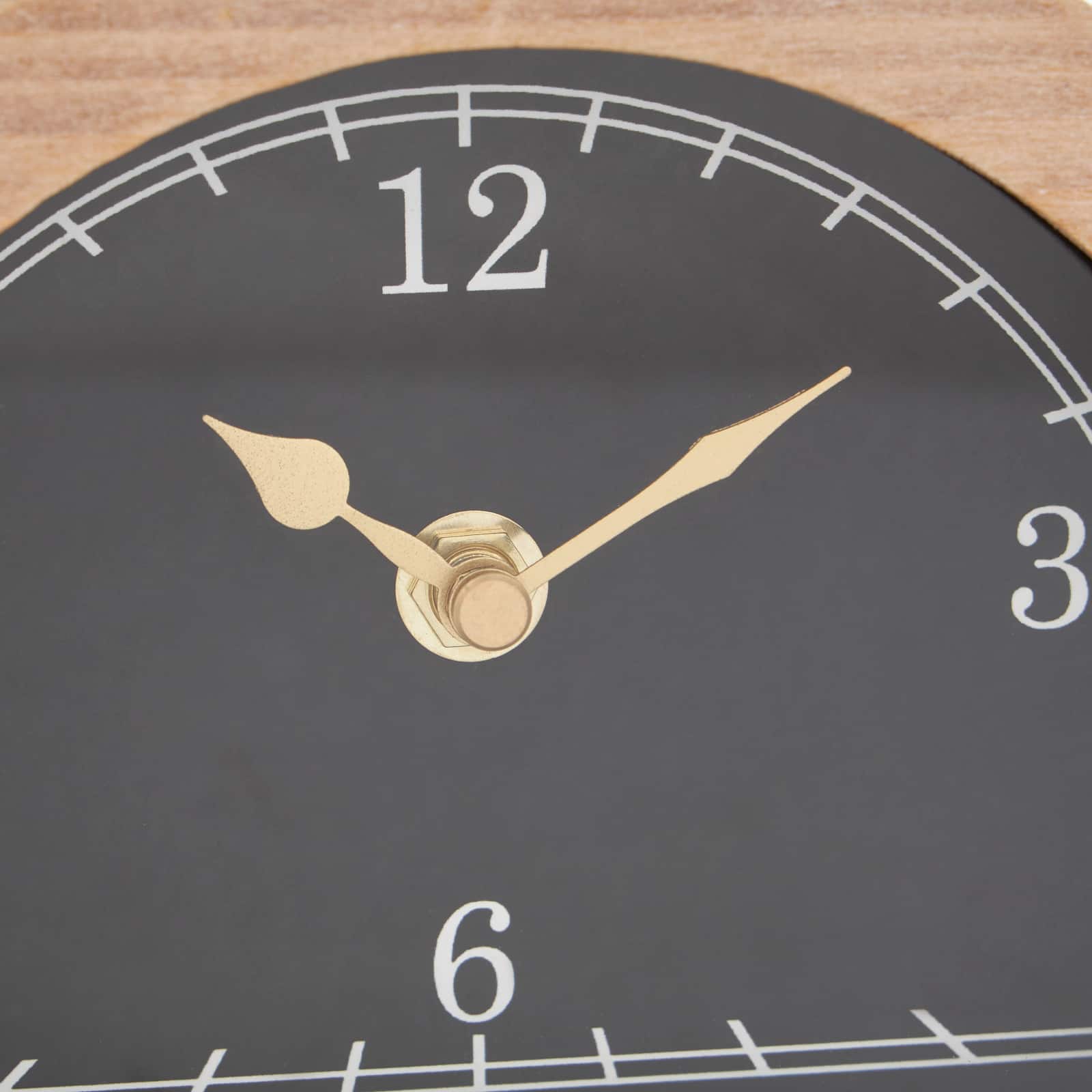 Black Wooden Semicircle Clock Set with Brown Wooden Frame &#x26; Ring Handle