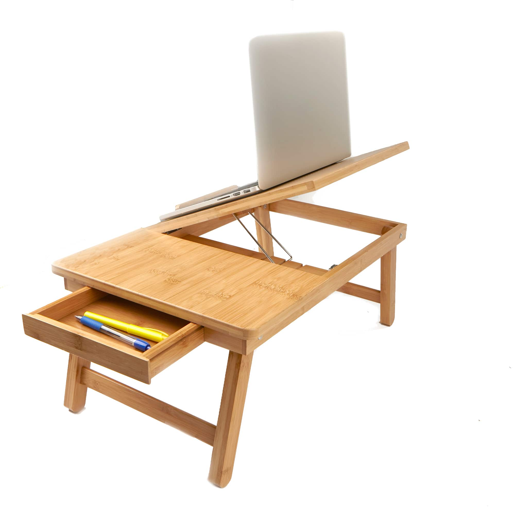 Mind Reader 21.2&#x22; Adjustable Bamboo Lap Desk Breakfast Table with Foldable Legs