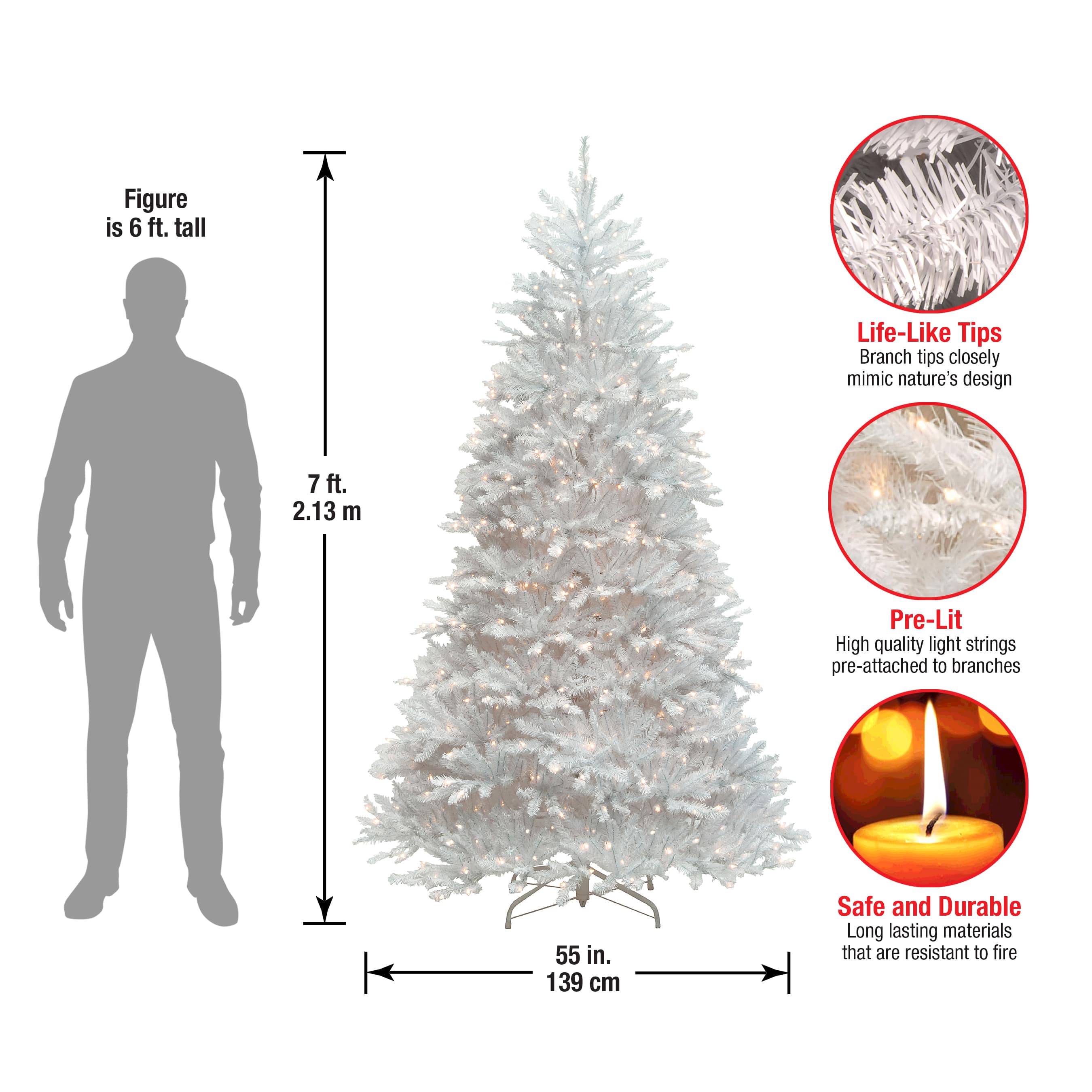7ft. Prelit Dunhill&#xAE; White Fir Artificial Christmas Tree, Clear Lights