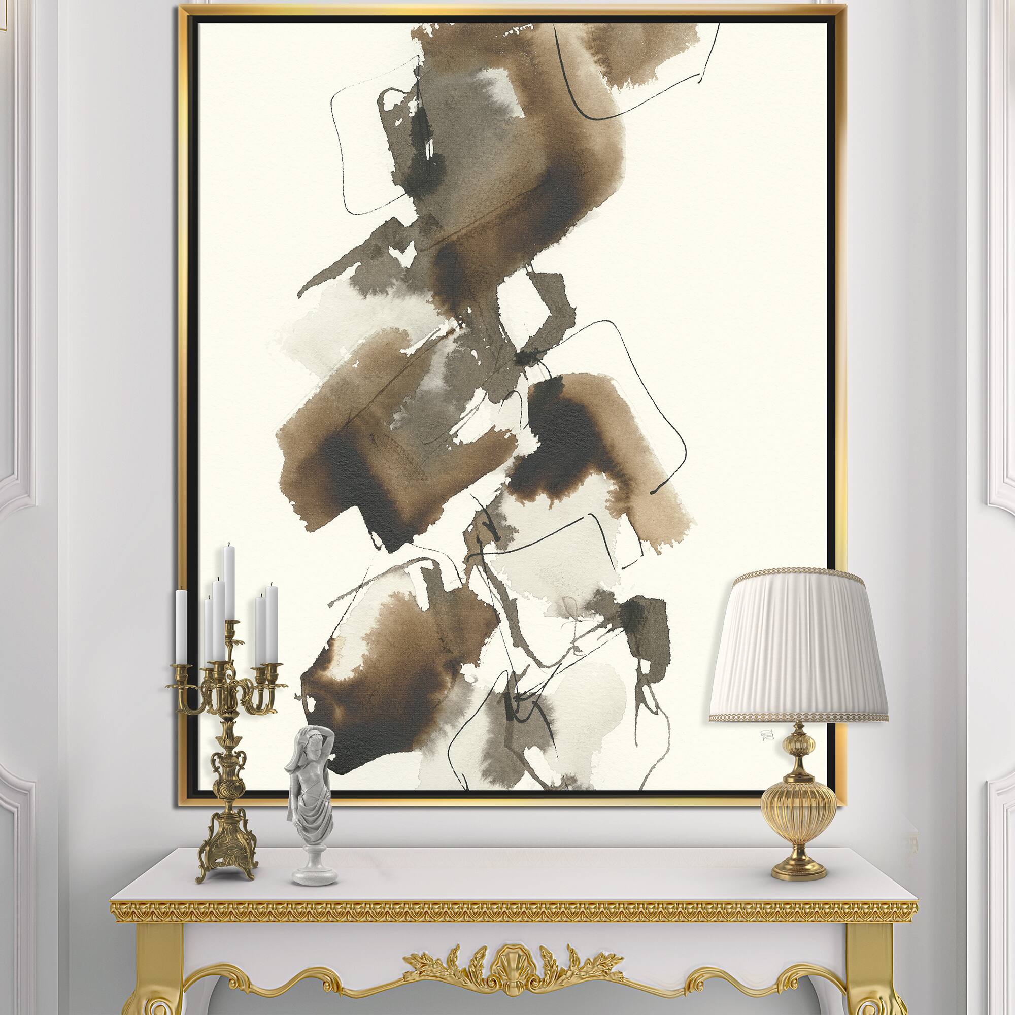 Designart - Gold Glam Squares I - Modern & Contemporary Canvas in Gold Frame