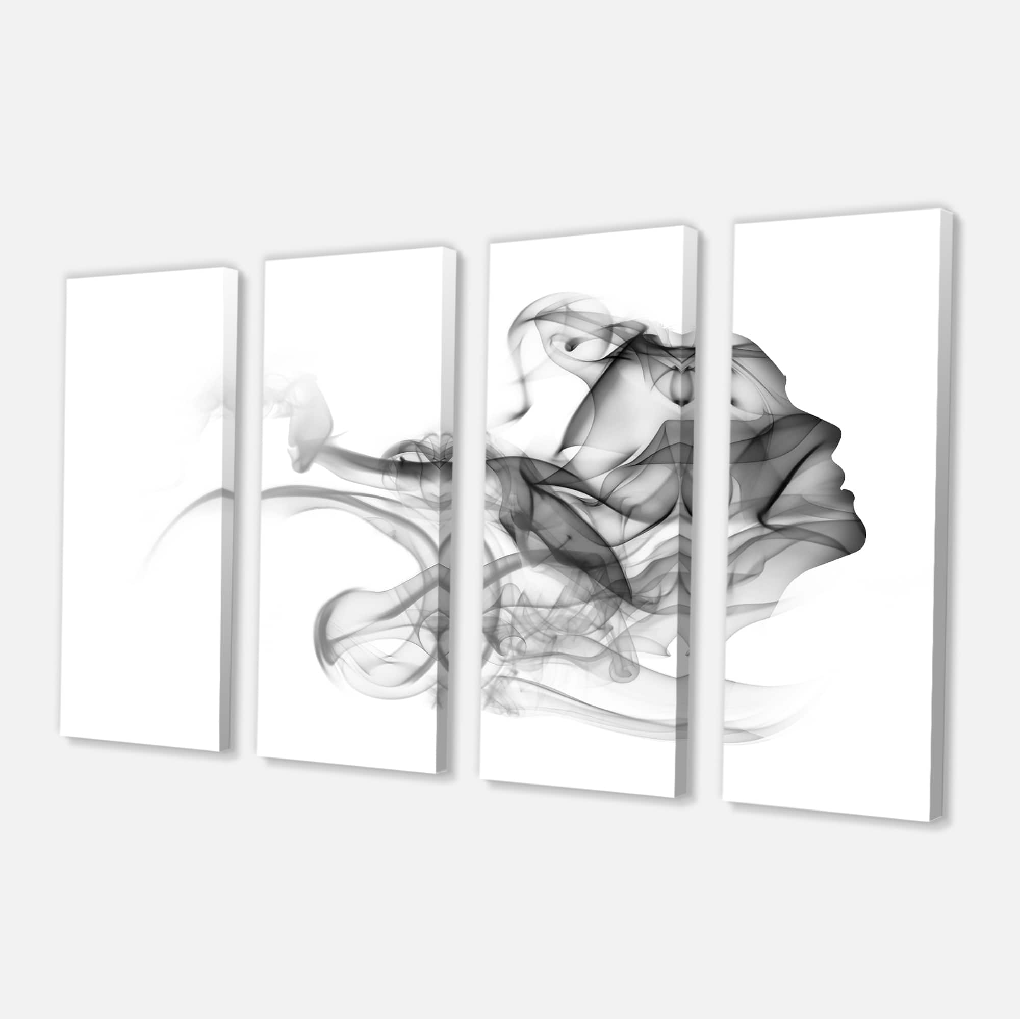 Designart - Woman and Smoke Double Exposure - Portrait Canvas Art Print