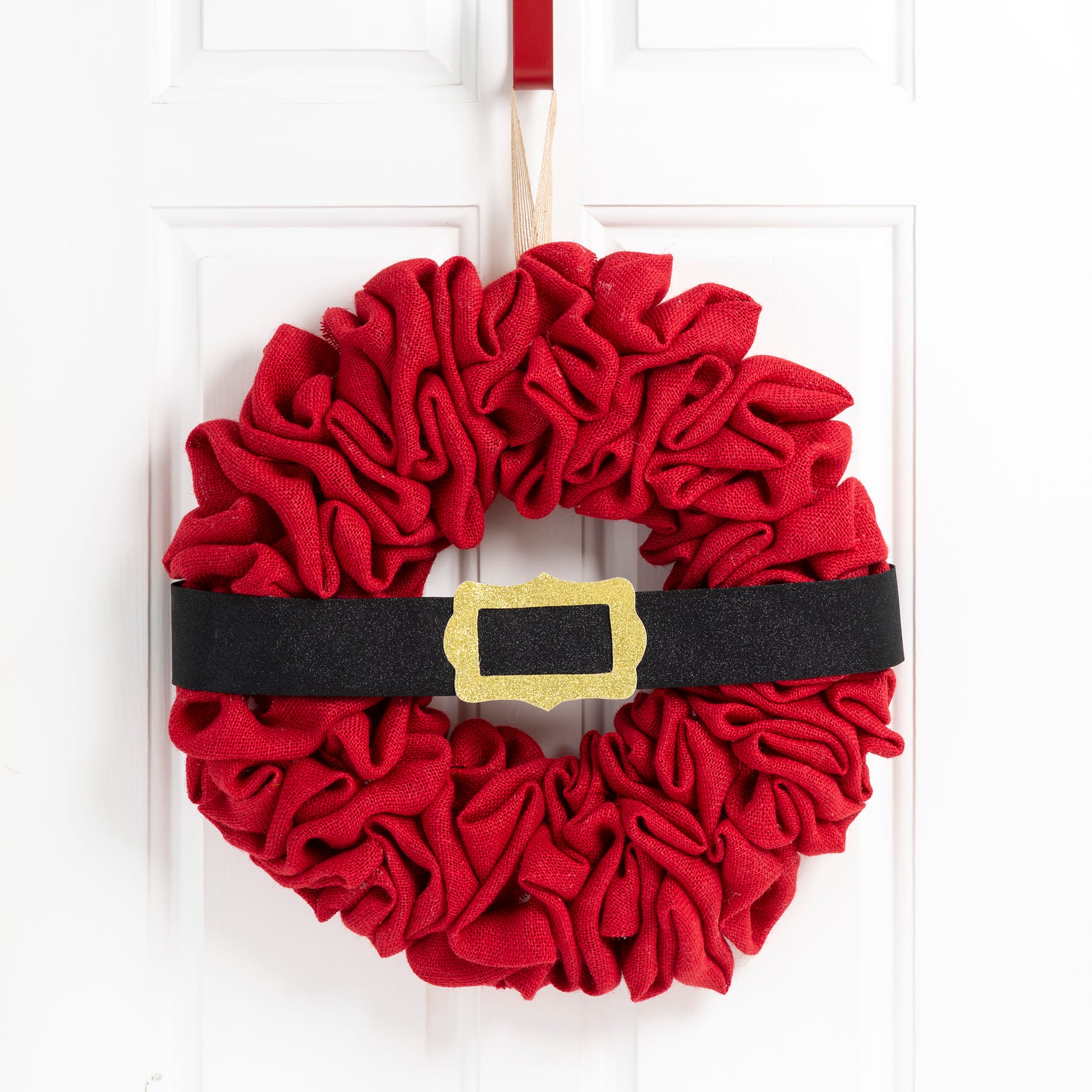 Glitzhome® 18" Christmas Red Belt Fabric Wreath