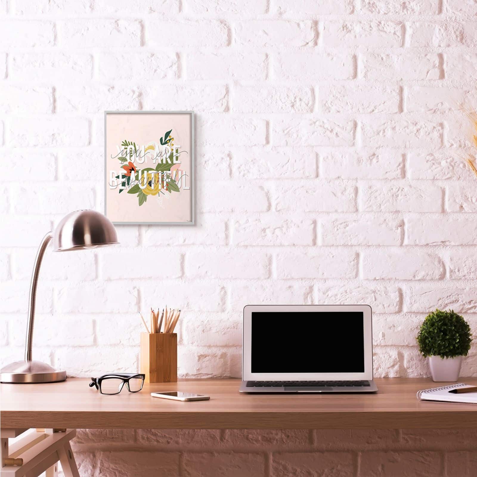 Stupell Industries You Are Beautiful Pink Flower with Gray Frame Wall Accent