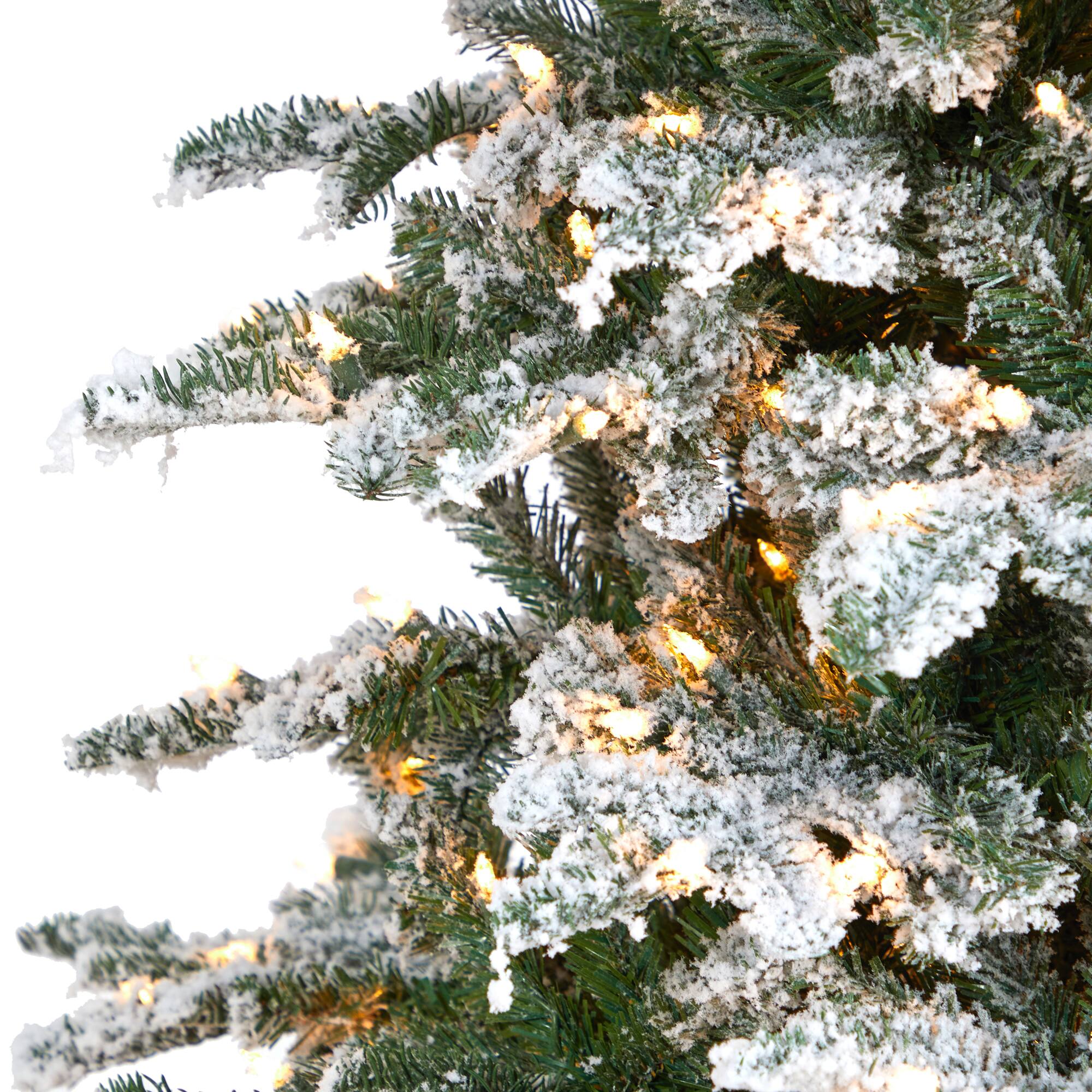 8ft. Pre-Lit Flocked North Carolina Fir Artificial Christmas Tree with Warm White LED Lights