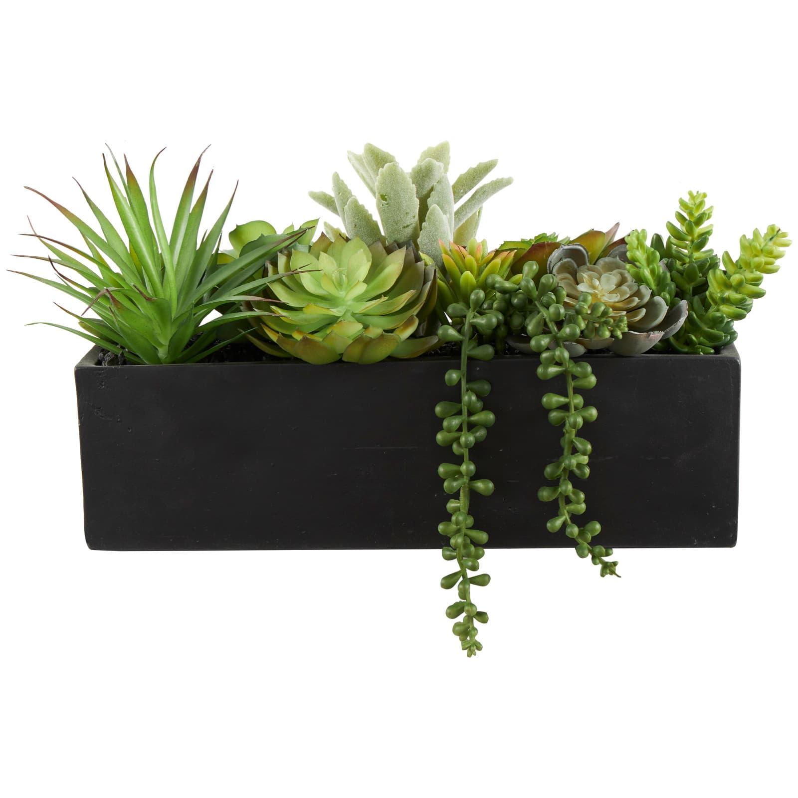 14&#x22; Green Faux Succulent in Black Rectangular Container