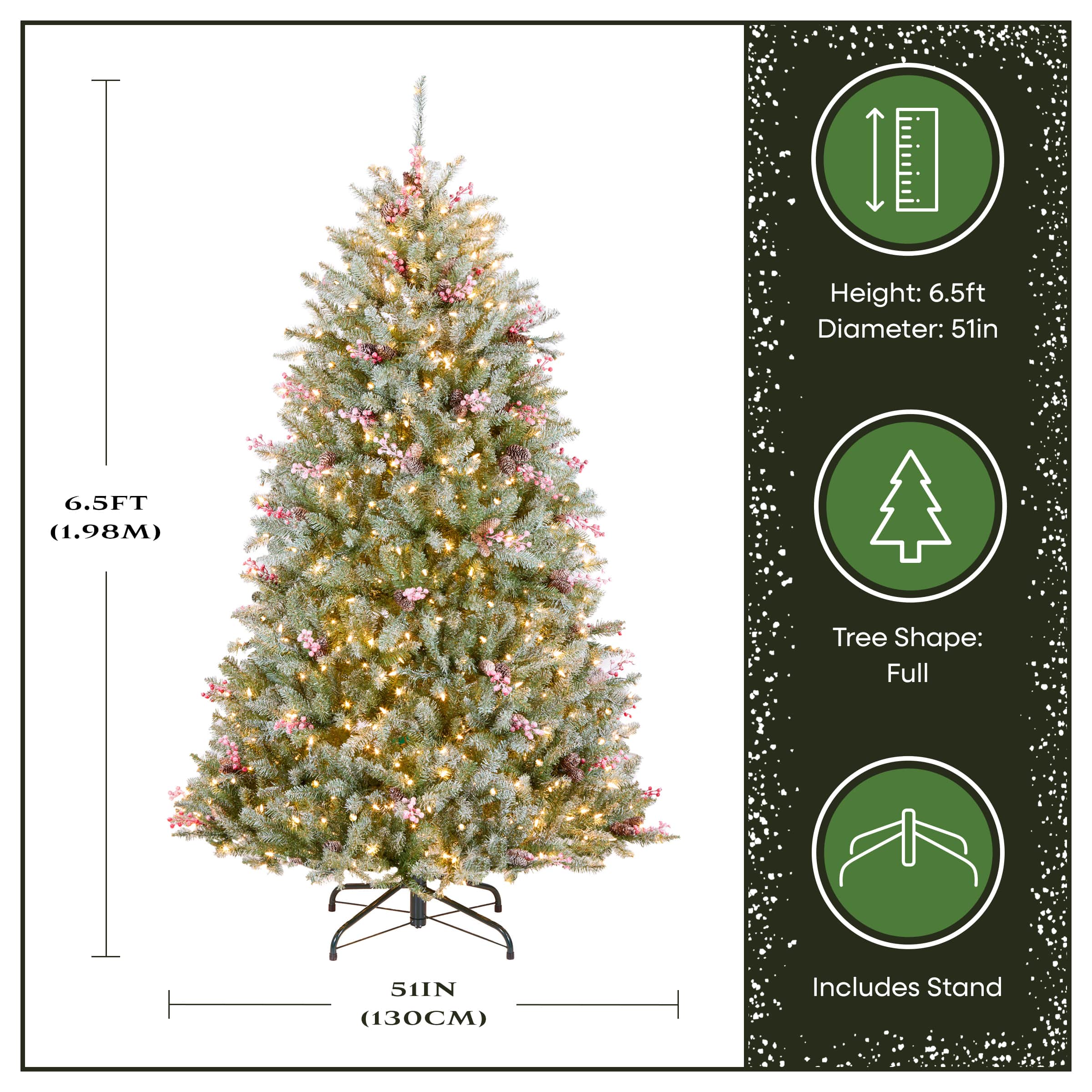 6.5 ft. Pre-Lit Flocked Dunhill® Fir Full Artificial Christmas Tree, Clear Lights