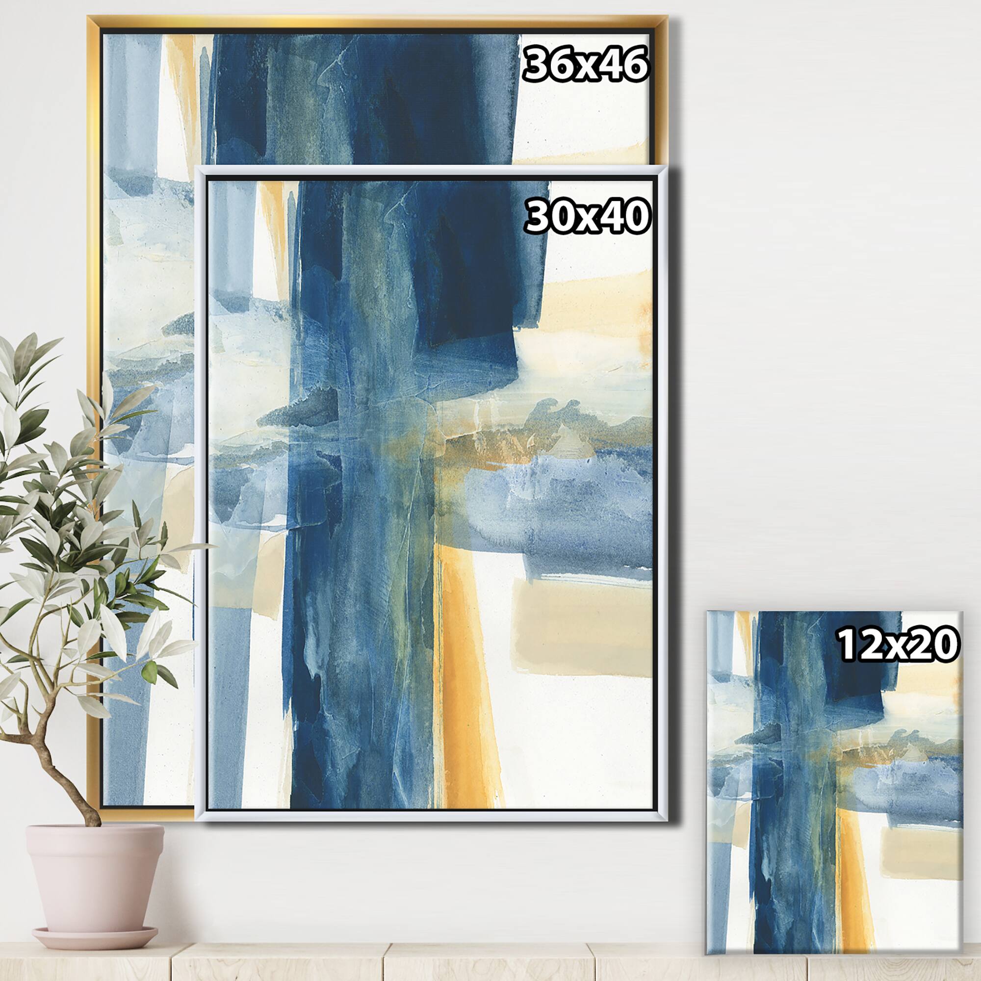 Designart - Indigo Panel VI - Glam Modern Canvas in Gold Frame