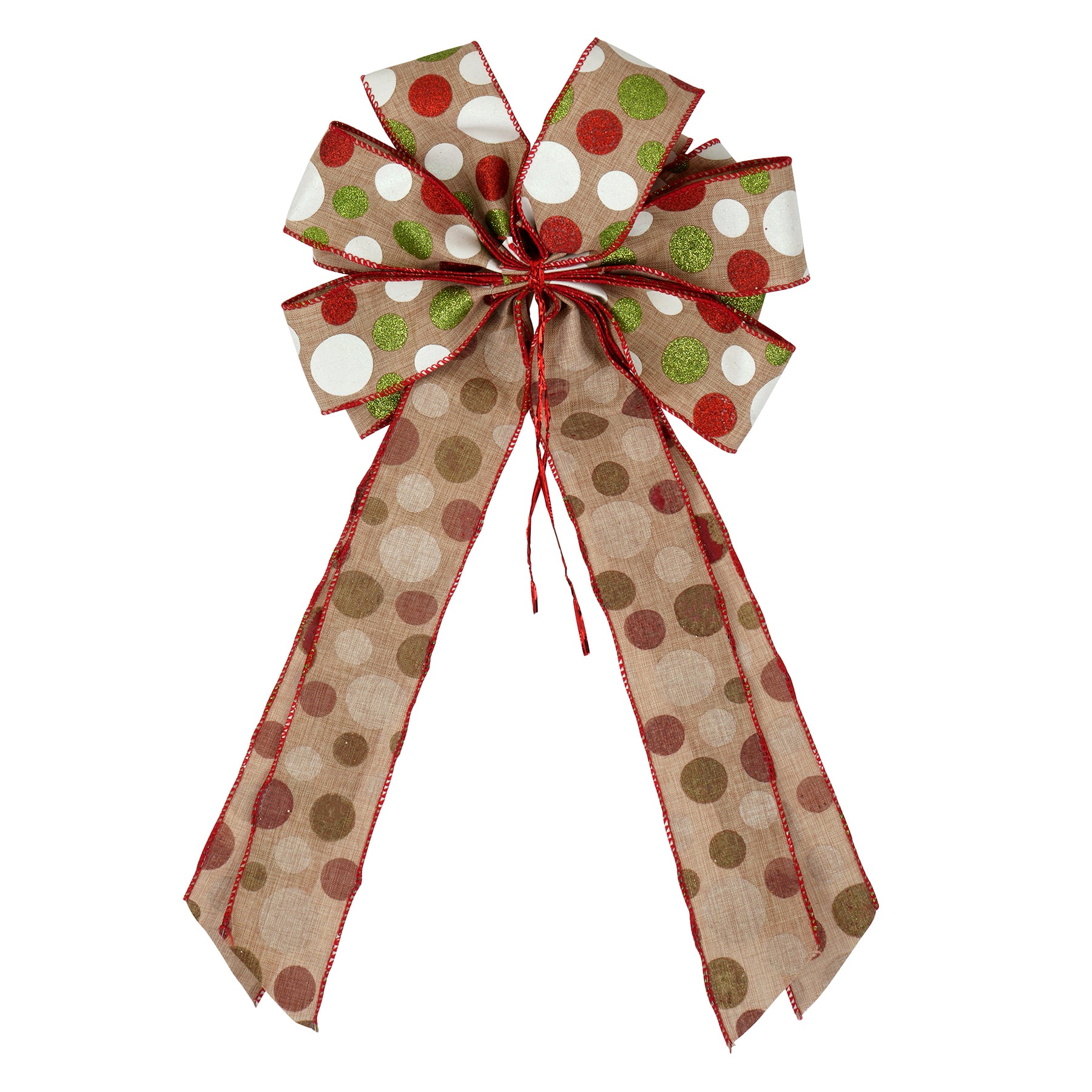 20.5&#x22; Red, White &#x26; Green Dots Tree Topper Bow by Celebrate It&#x2122;