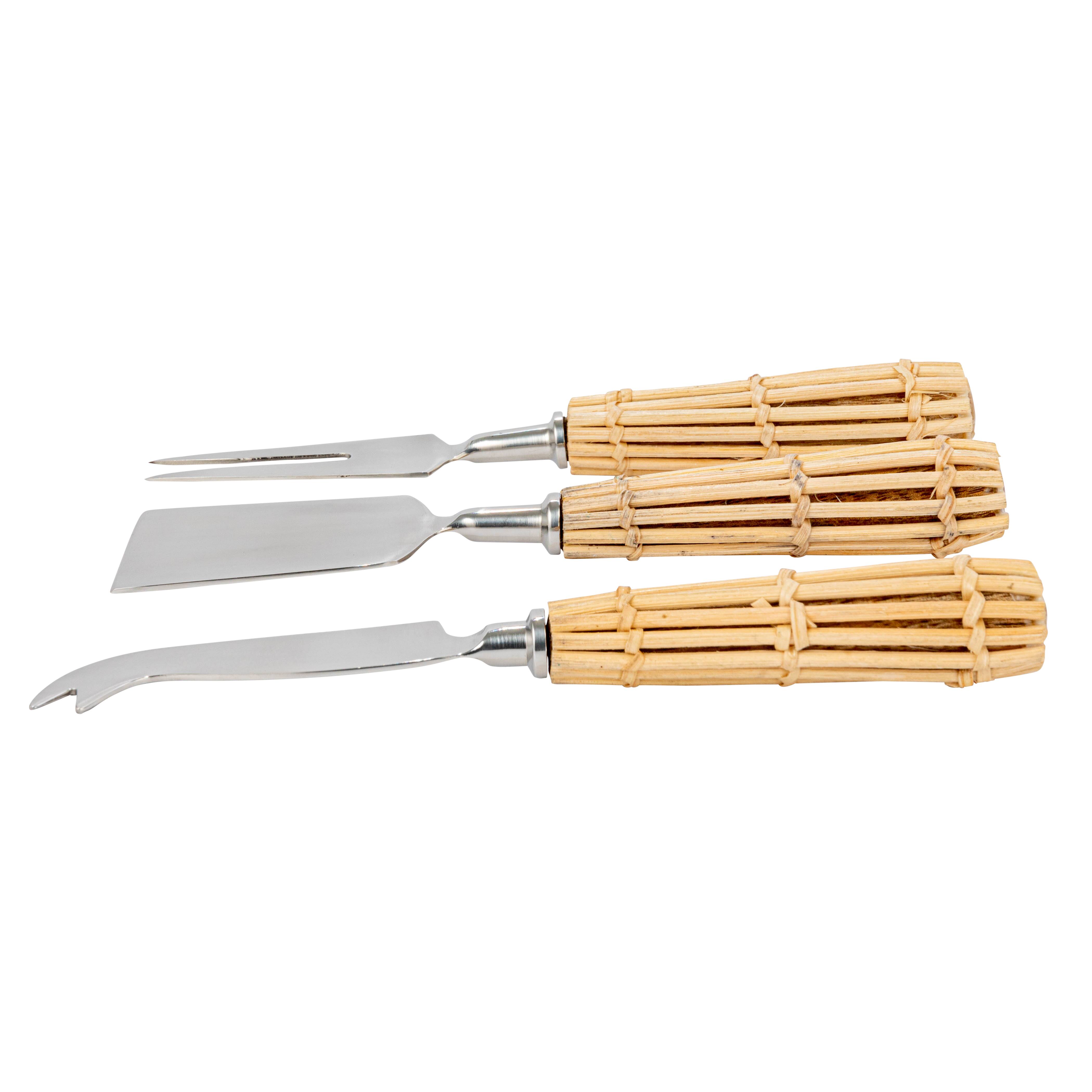 Hello Honey&#xAE; Stainless Steel Charcuterie Knife Set with Rattan Wrapped Handles