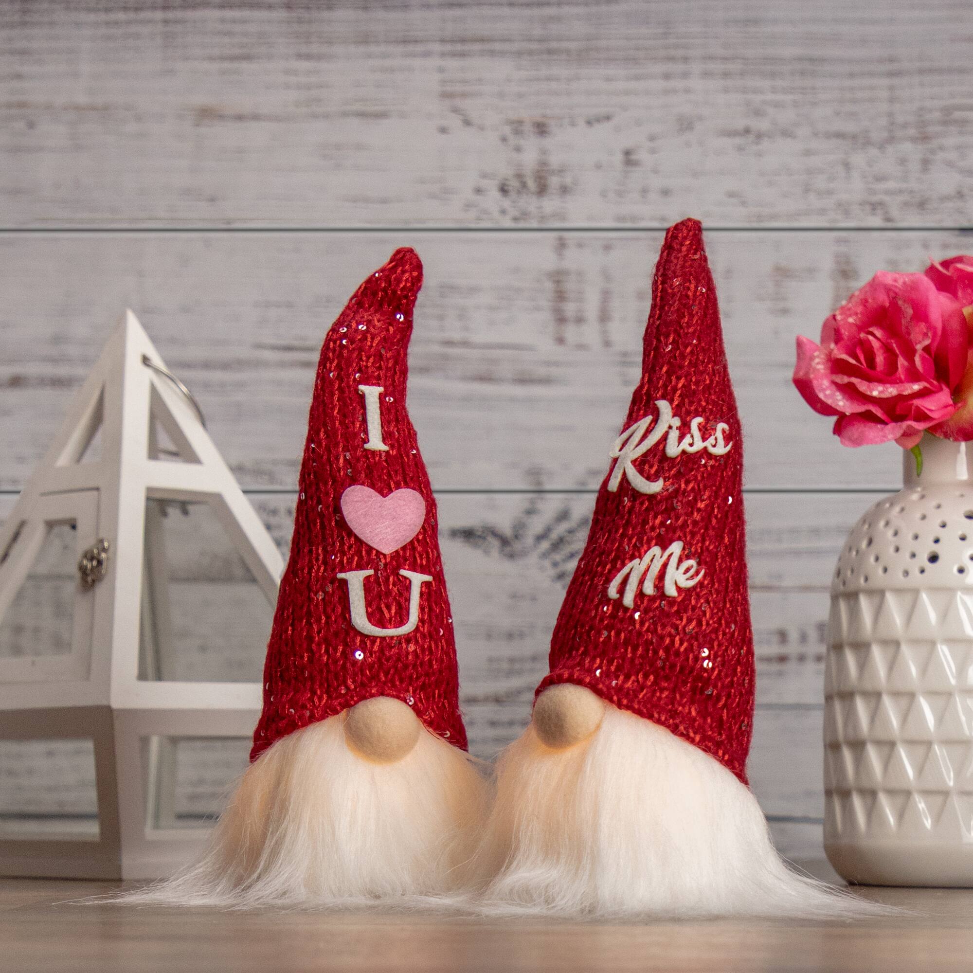 11.5&#x22; Lighted Red Knit &#x27;Kiss Me&#x27; Hat Valentine&#x27;s Day Gnome