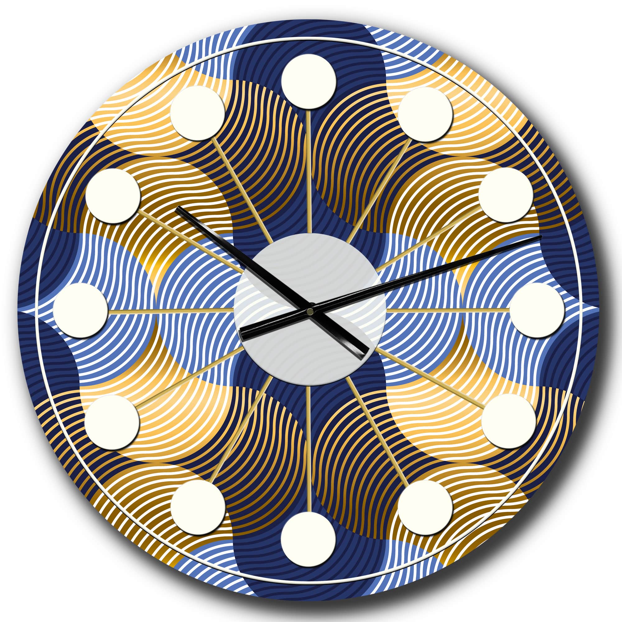 Designart &#x27;Retro Luxury Waves In Gold And Blue Ii Mid-Century Modern Wall Clock