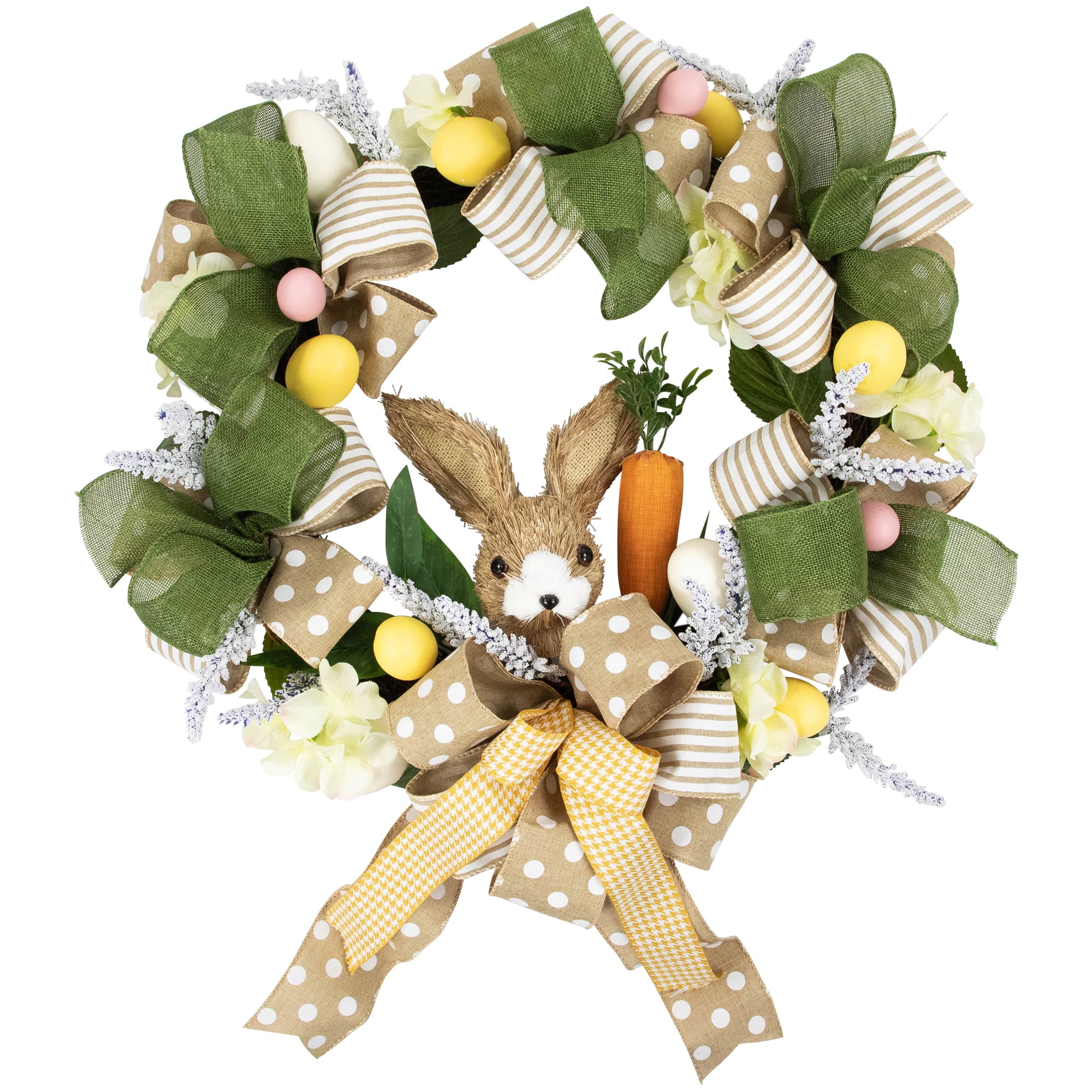 22" Green & Beige Bunny & Bows Floral Easter Wreath