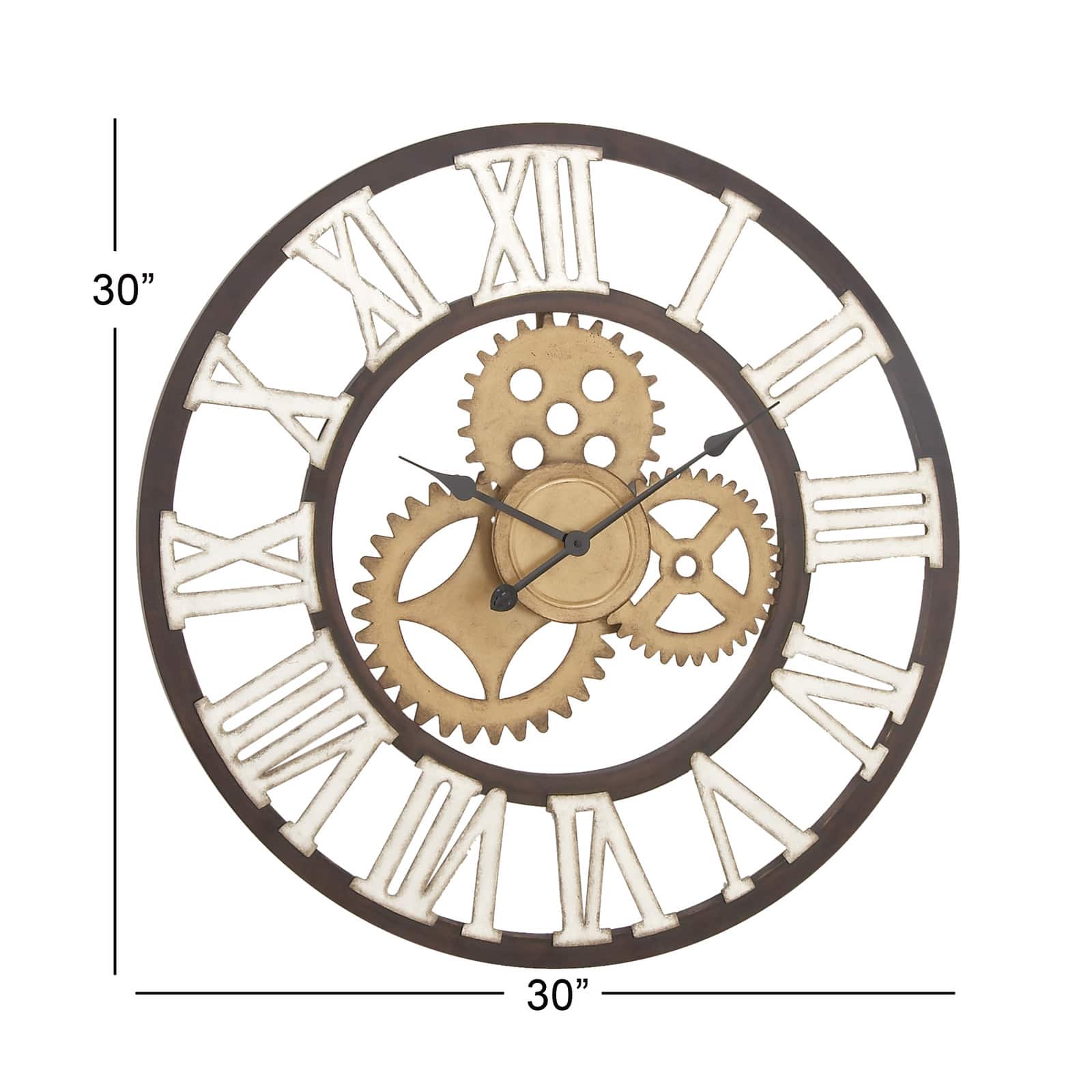 Brown Industrial Metal Round Wall Clock
