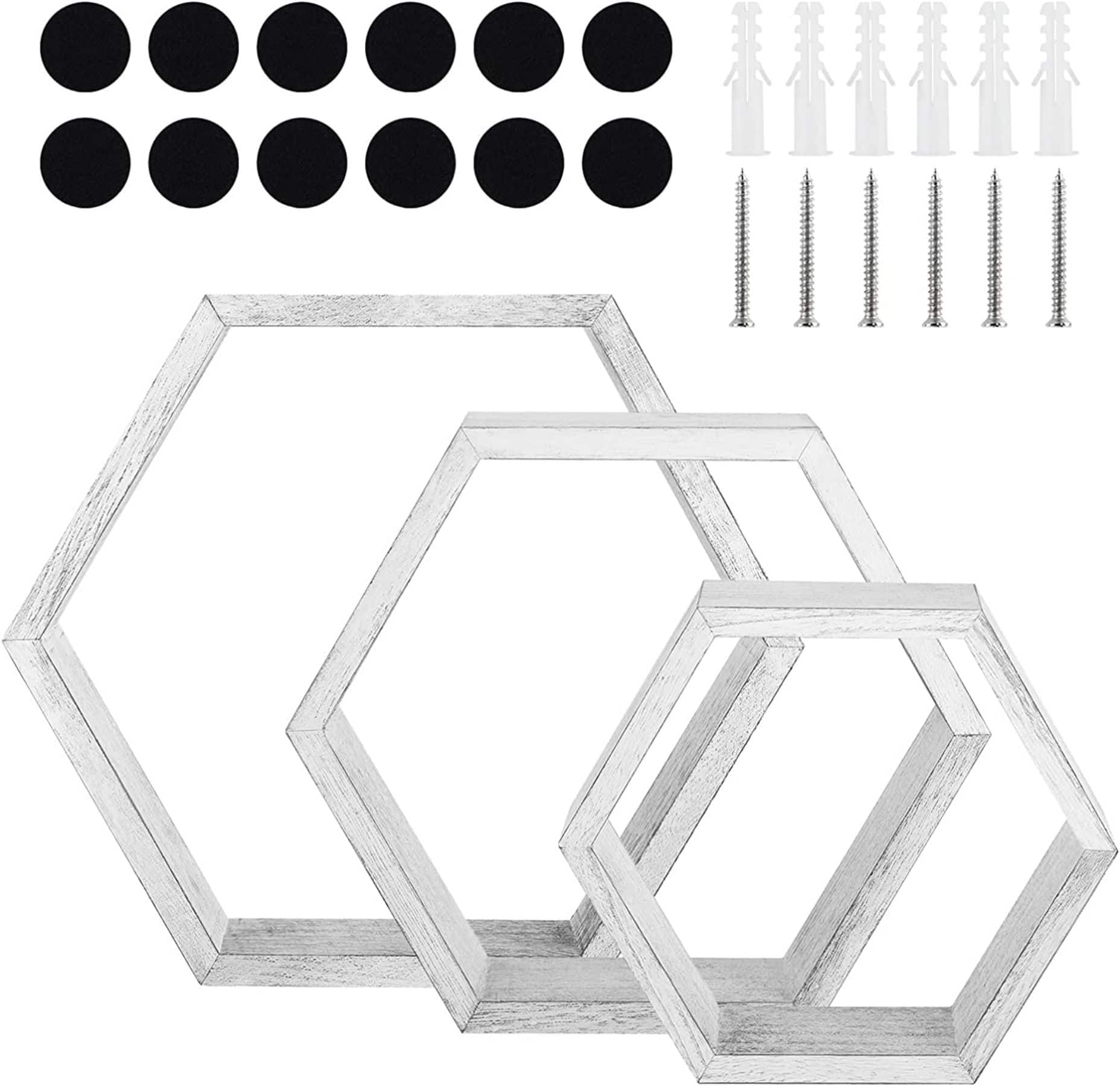 Rustic Gray Floating Hexagonal Shelf Set