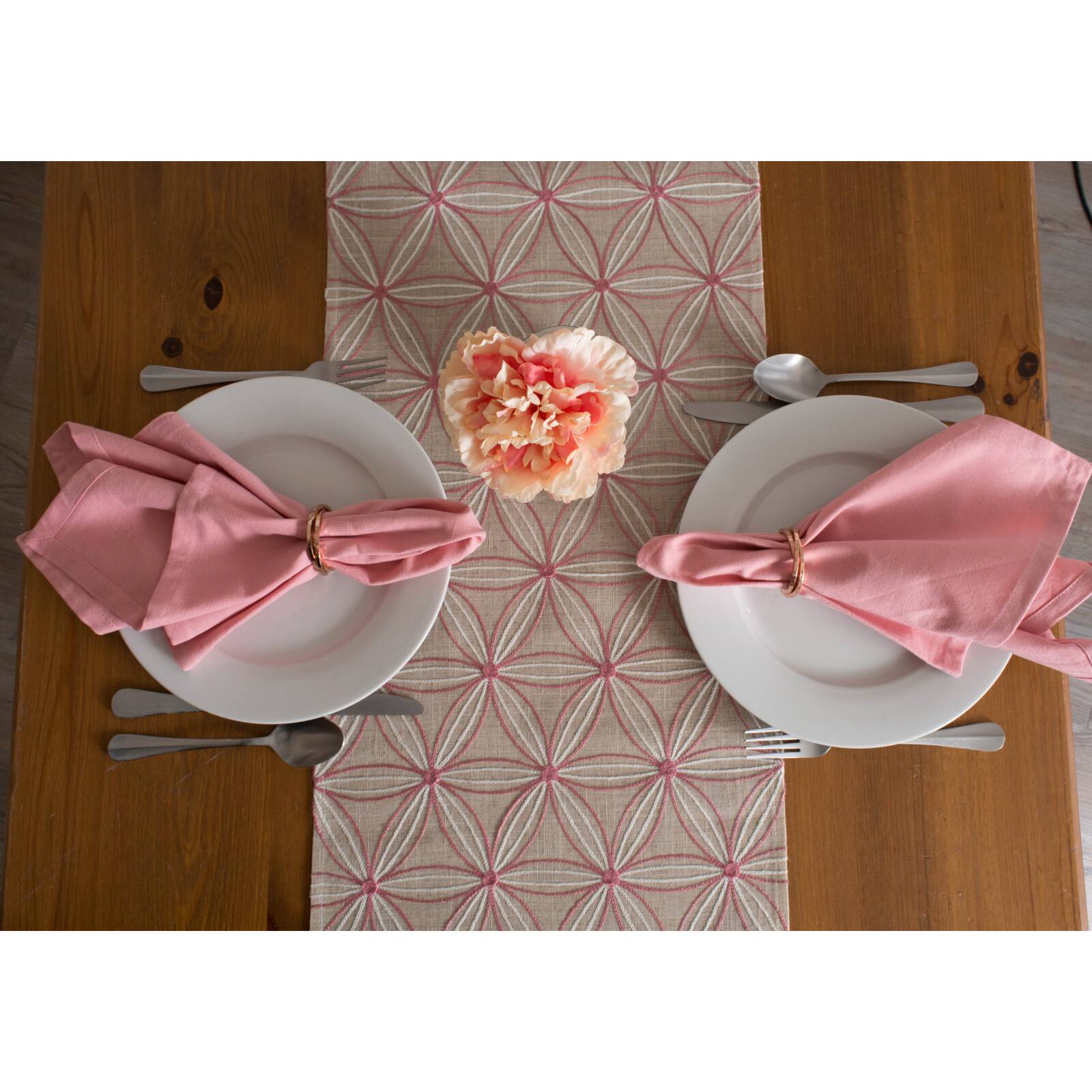 Natural Base Embroidered Flowers Table Runner