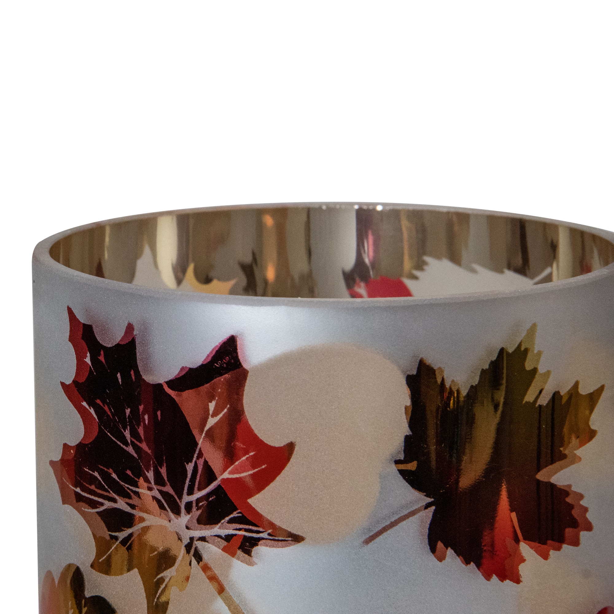 6&#x22; Matte Autumn Leaf Flameless Glass Candle Holder