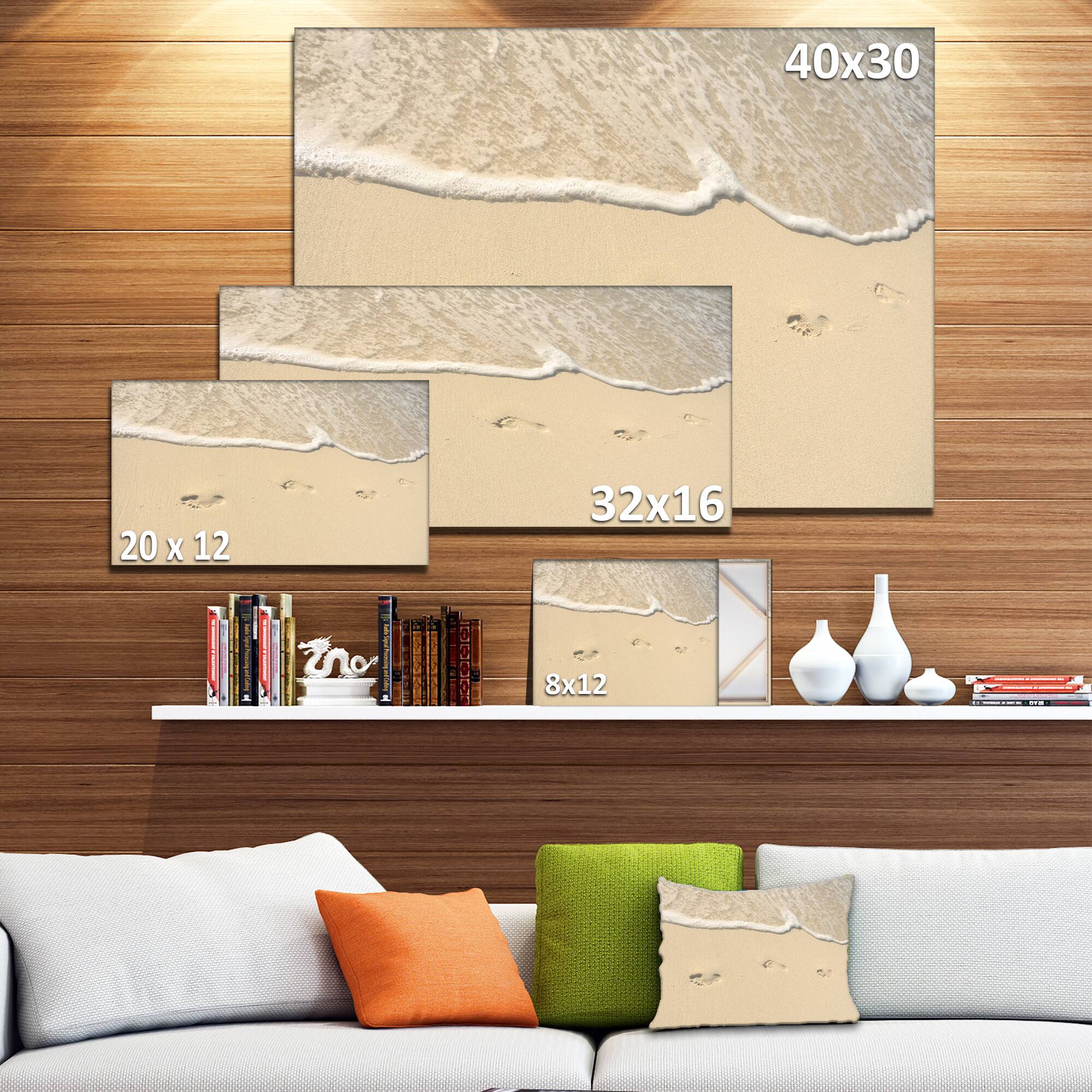 Designart - Footprints in Sand on the Beach - Modern Seascape Canvas Artwork