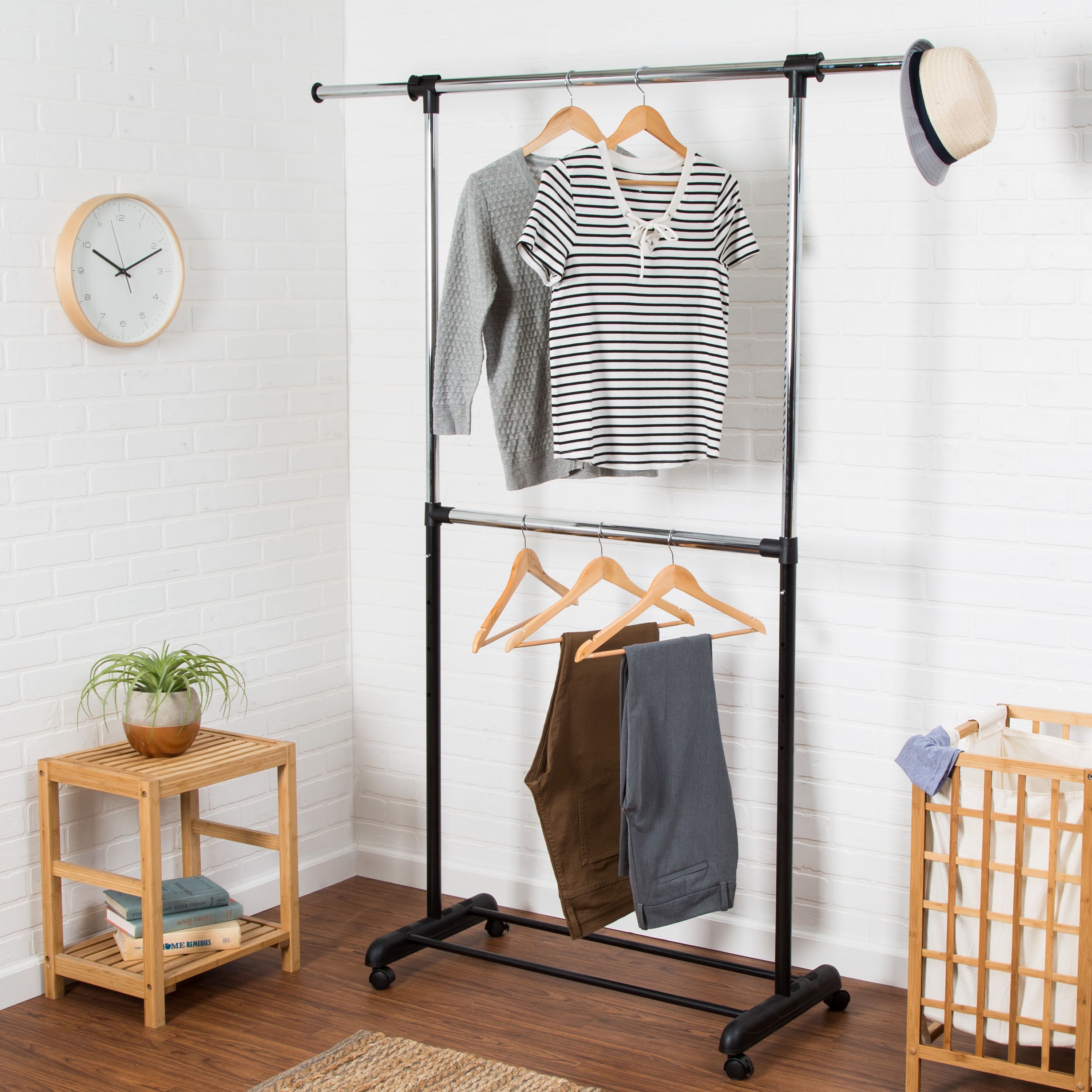 Honey Can Do Adjustable Rolling Metal Double Clothes Rack