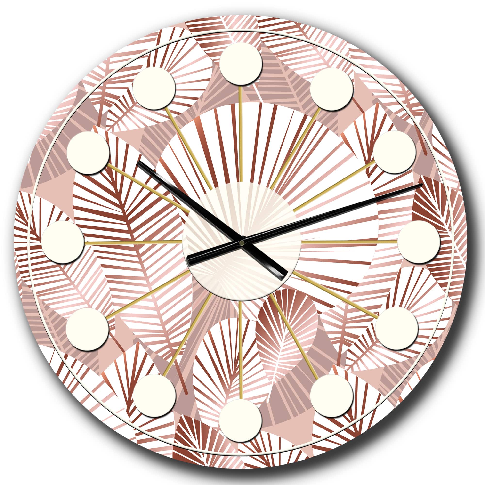 Designart &#x27;Golden Tropical Pattern Iv Mid-Century Modern Wall Clock