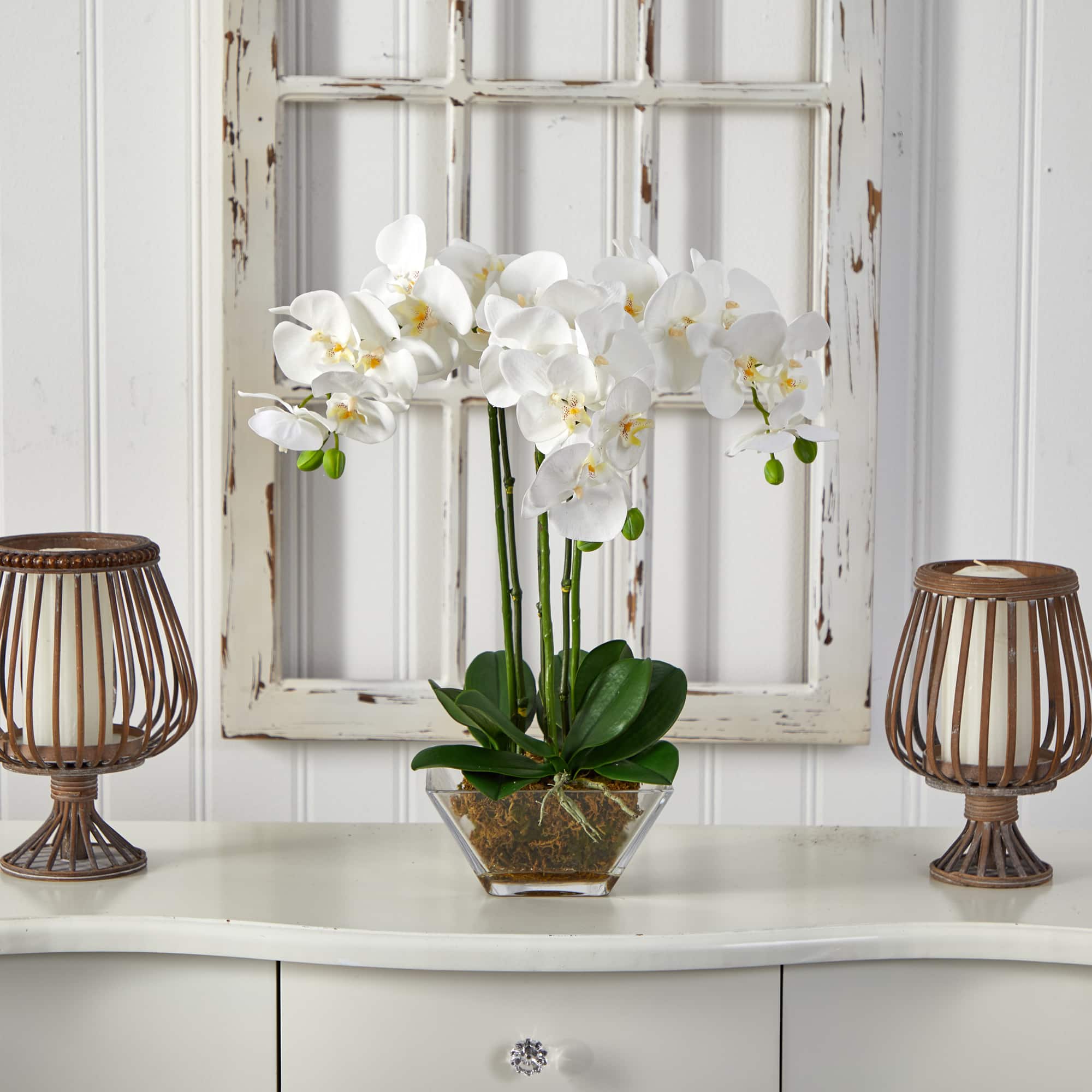 22&#x22; White Triple Orchid in Glass Vase