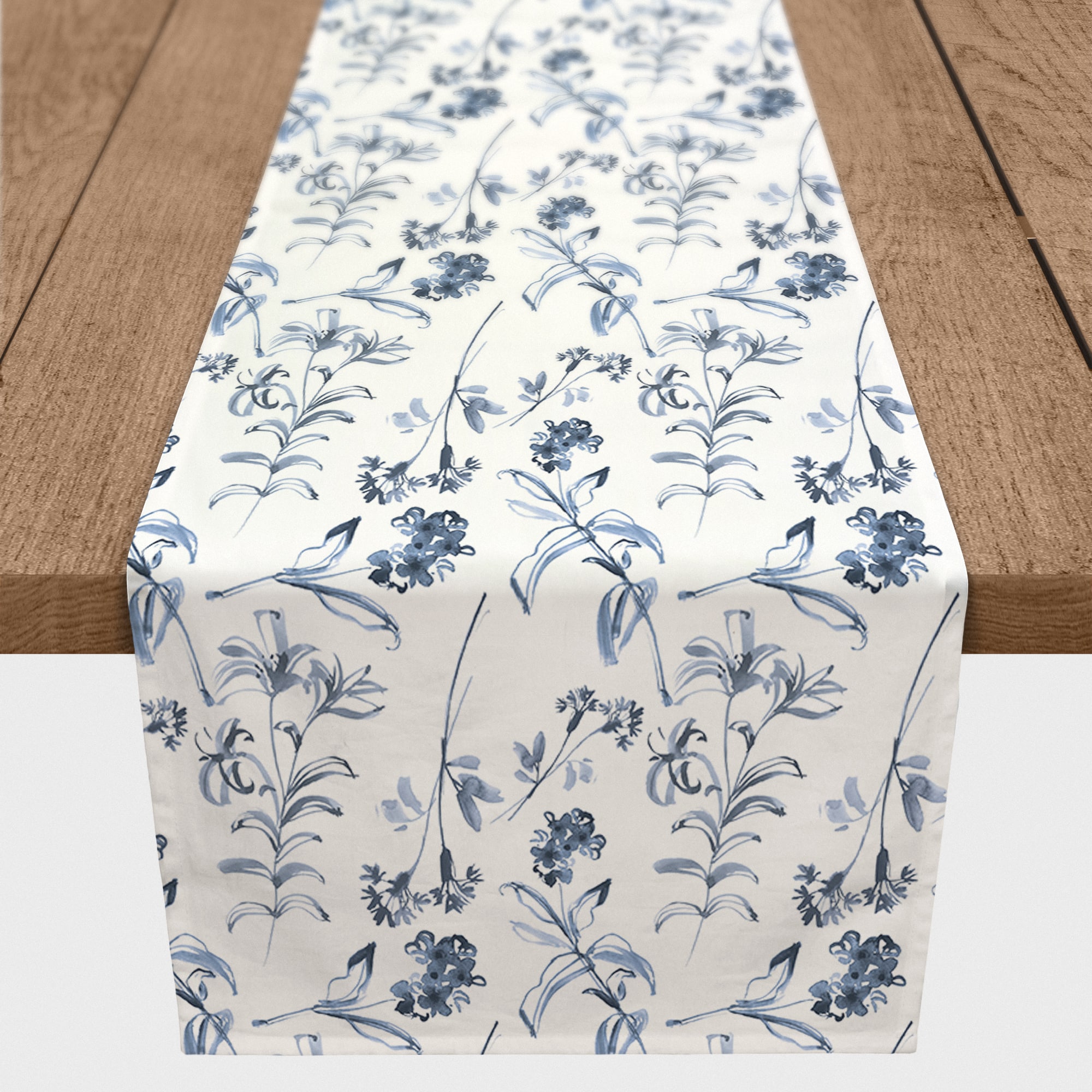 Blue Floral Pattern 16" x 90" Cotton Twill Runner