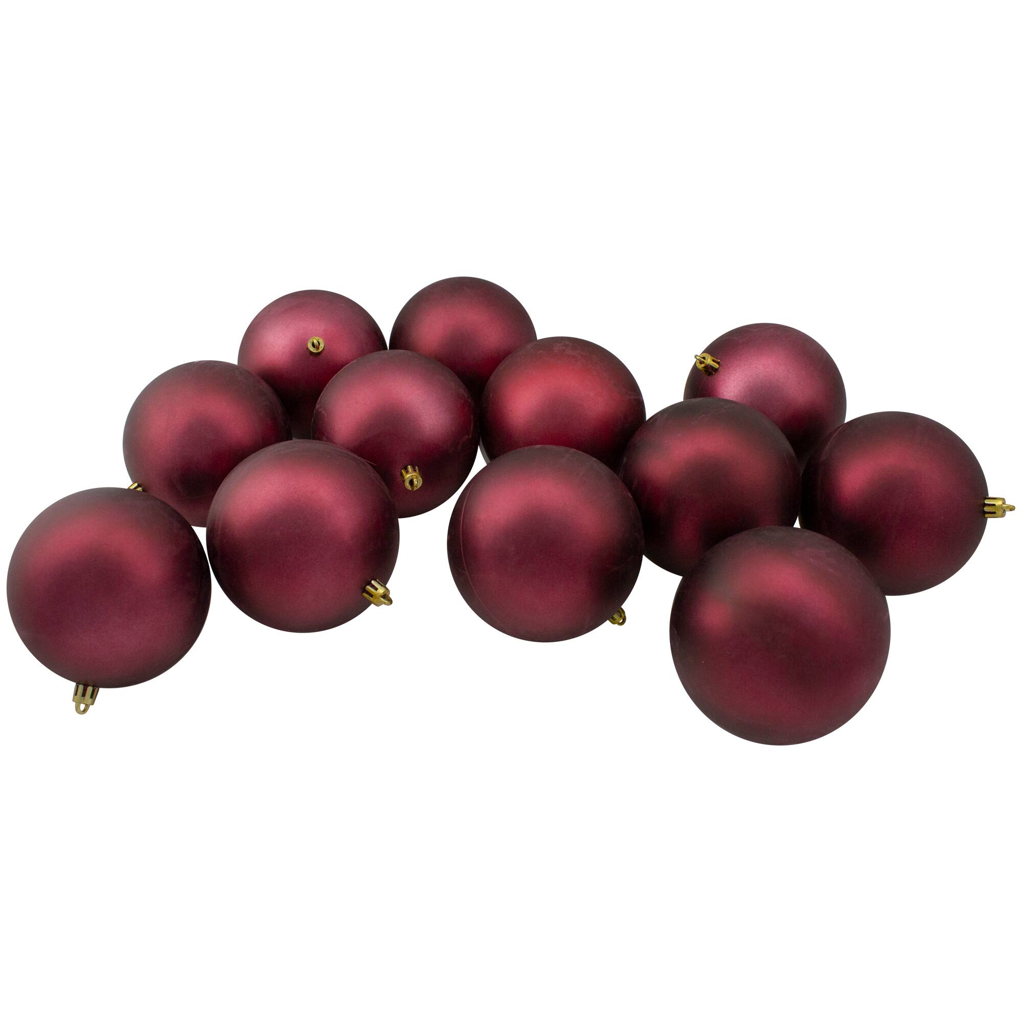 12ct Burgundy Red Shatterproof Matte Christmas Ball Ornaments 4" (100mm)