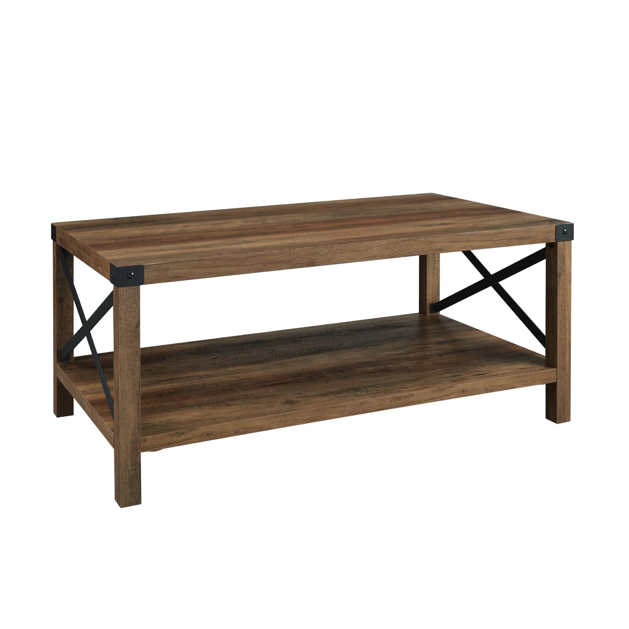 Walker Edison Black Metal &#x26; Reclaimed Barnwood Rustic Coffee Table 