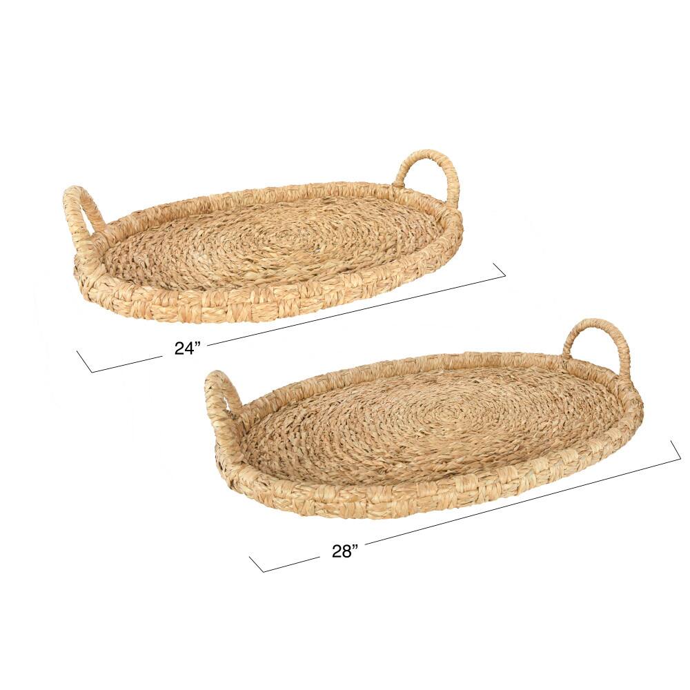 Hello Honey&#xAE; Decorative Handwoven Oval Seagrass and Rattan Trays with Handles Set